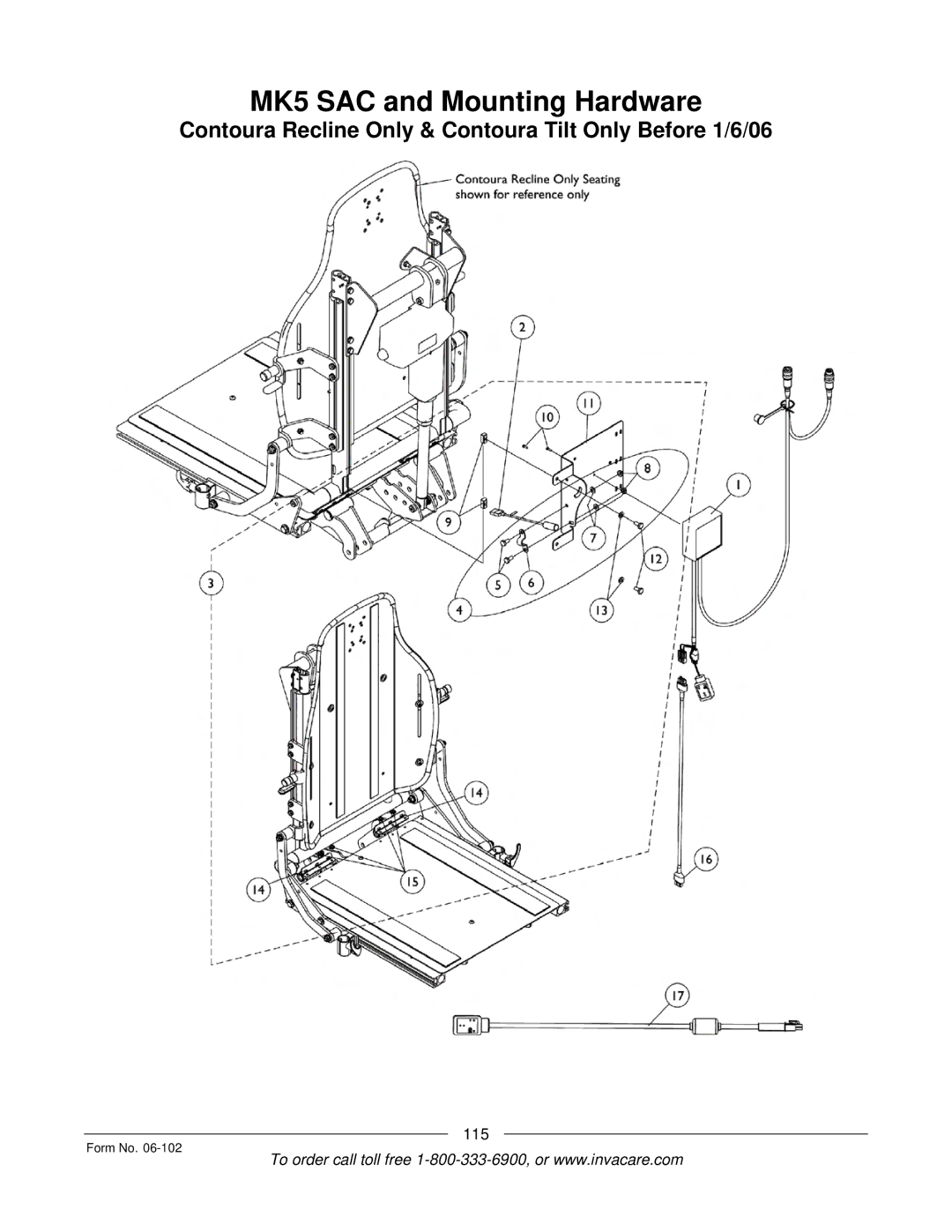 Invacare Formula TRE manual Contoura Recline Only & Contoura Tilt Only Before 1/6/06 