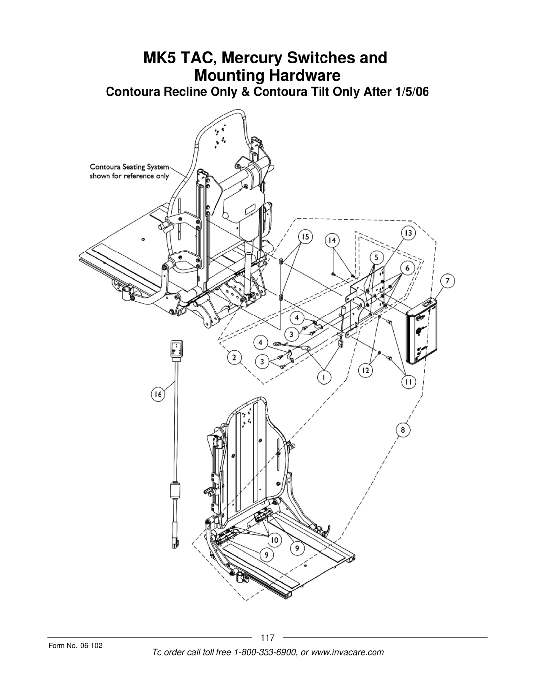 Invacare Formula TRE manual MK5 TAC, Mercury Switches Mounting Hardware 