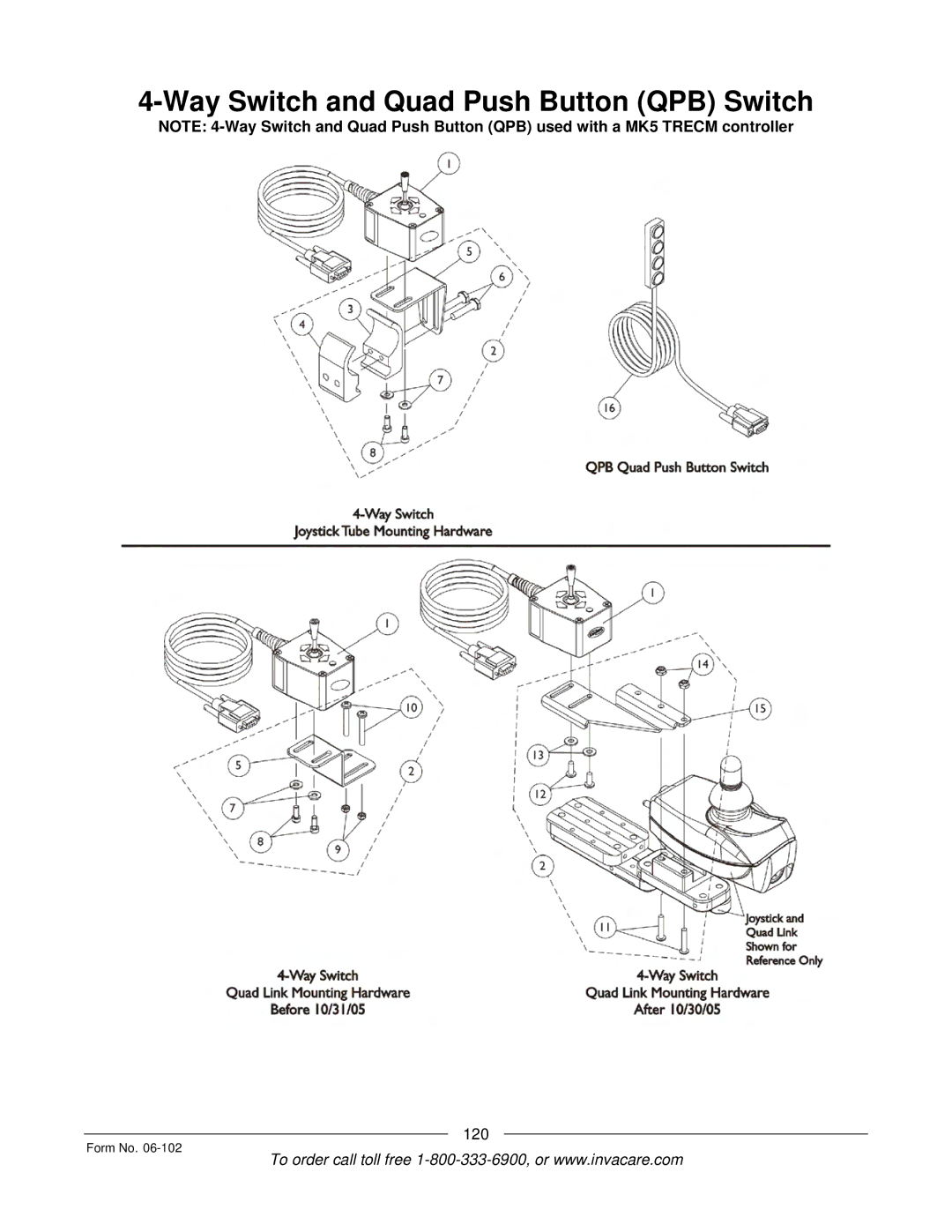 Invacare Formula TRE manual Way Switch and Quad Push Button QPB Switch 