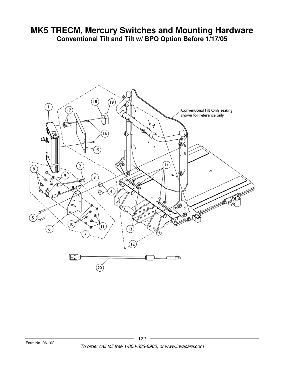 Invacare Formula TRE manual MK5 TRECM, Mercury Switches and Mounting Hardware 