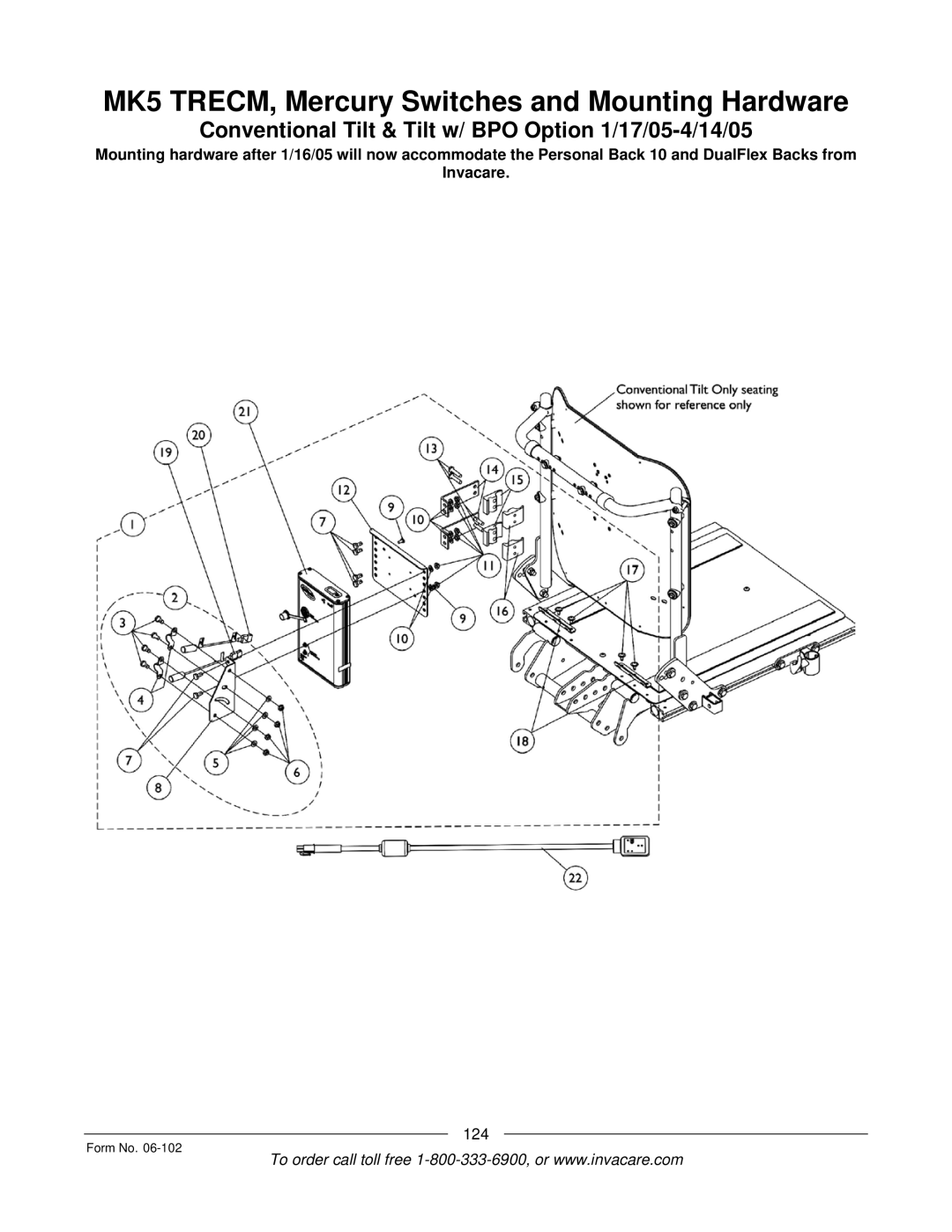 Invacare Formula TRE manual Conventional Tilt & Tilt w/ BPO Option 1/17/05-4/14/05 