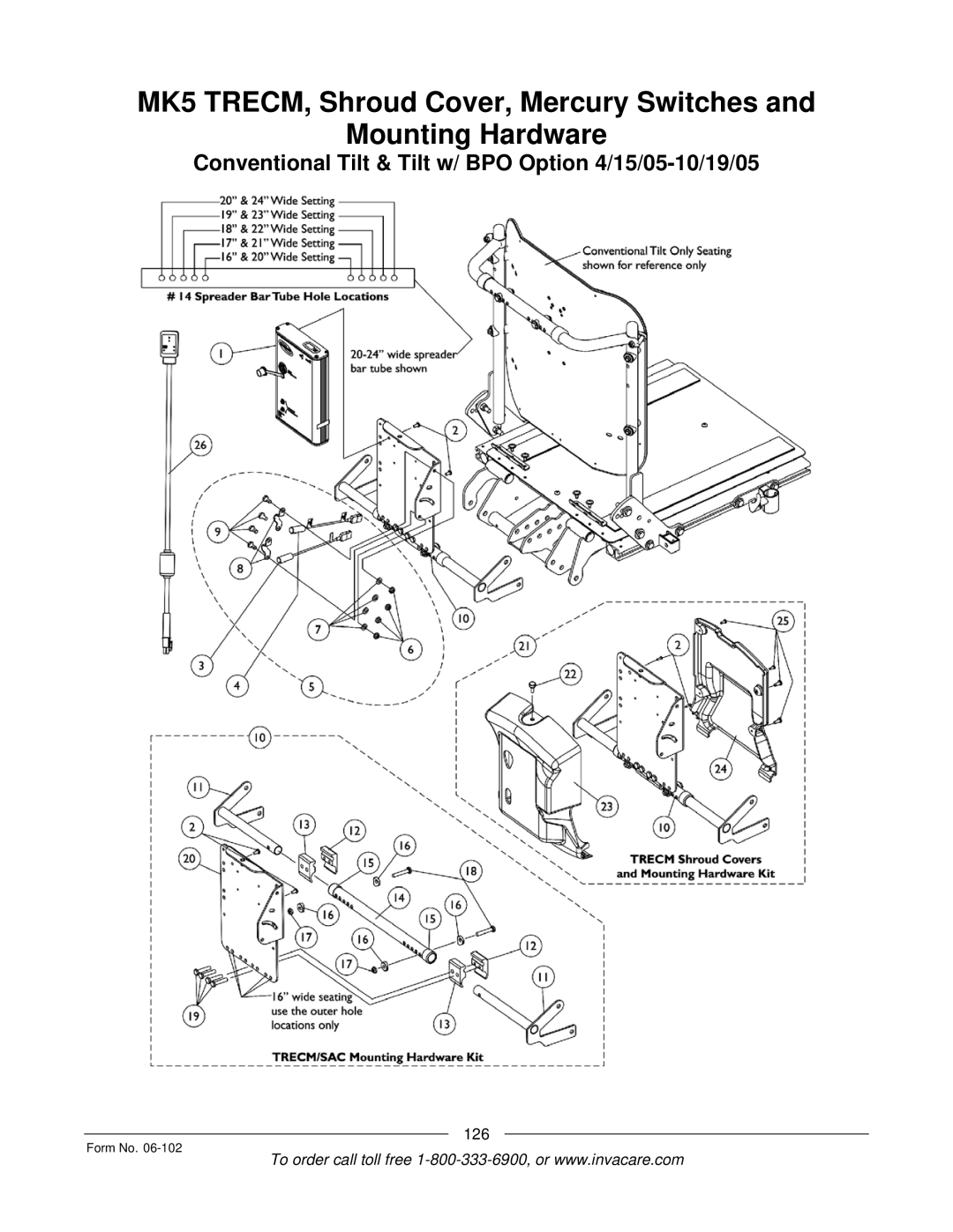 Invacare Formula TRE manual MK5 TRECM, Shroud Cover, Mercury Switches Mounting Hardware 