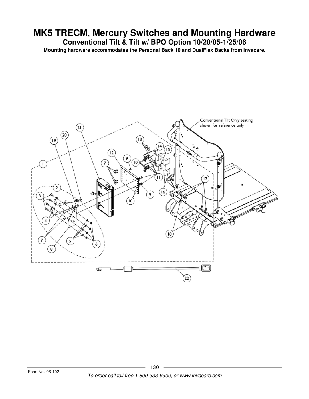 Invacare Formula TRE manual Conventional Tilt & Tilt w/ BPO Option 10/20/05-1/25/06 