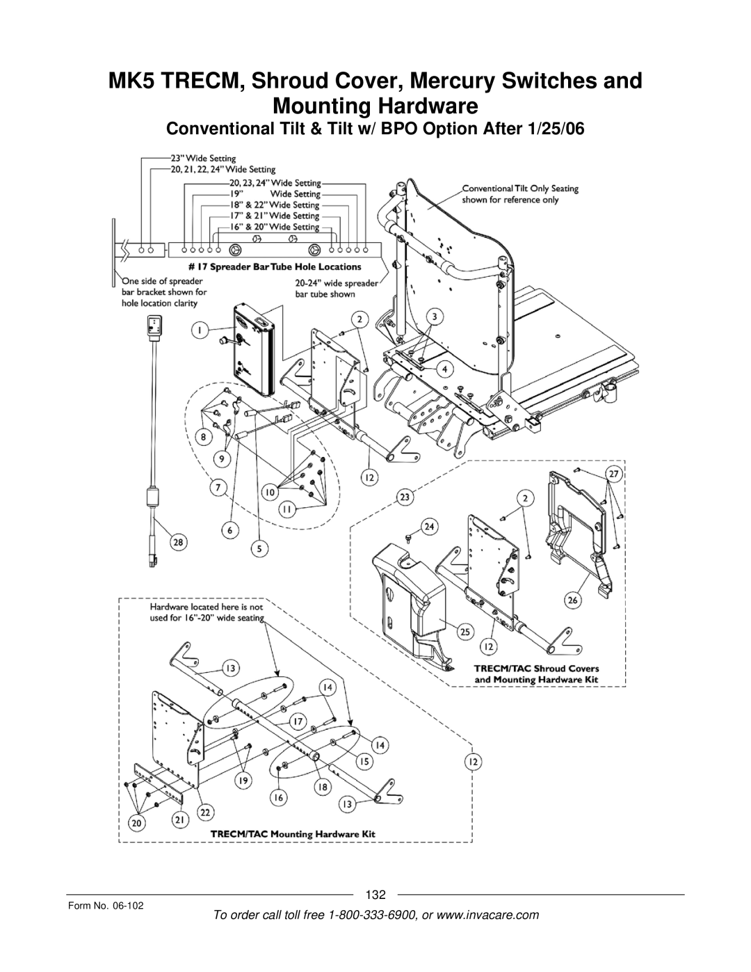 Invacare Formula TRE manual MK5 TRECM, Shroud Cover, Mercury Switches Mounting Hardware 