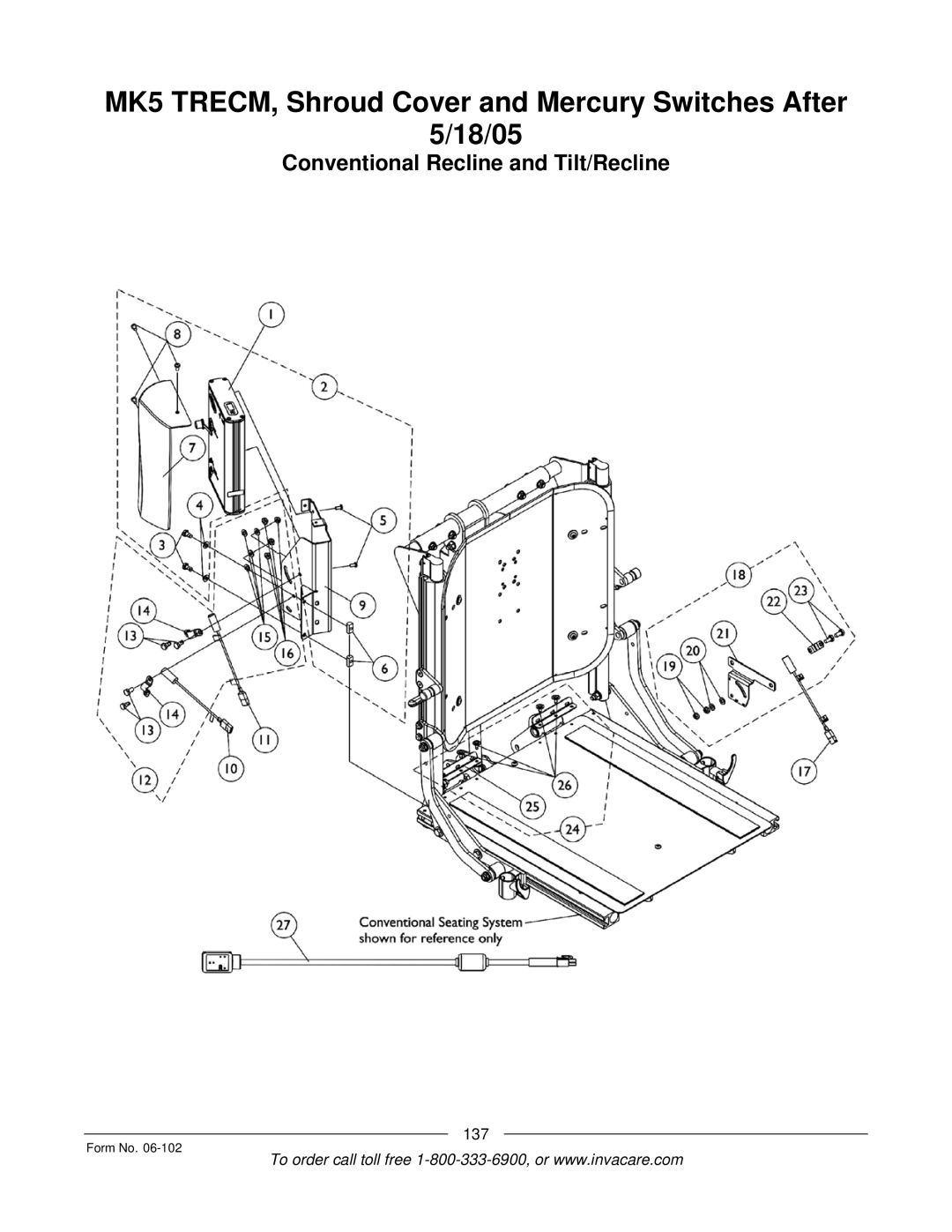 Invacare Formula TRE manual MK5 TRECM, Shroud Cover and Mercury Switches After 18/05 