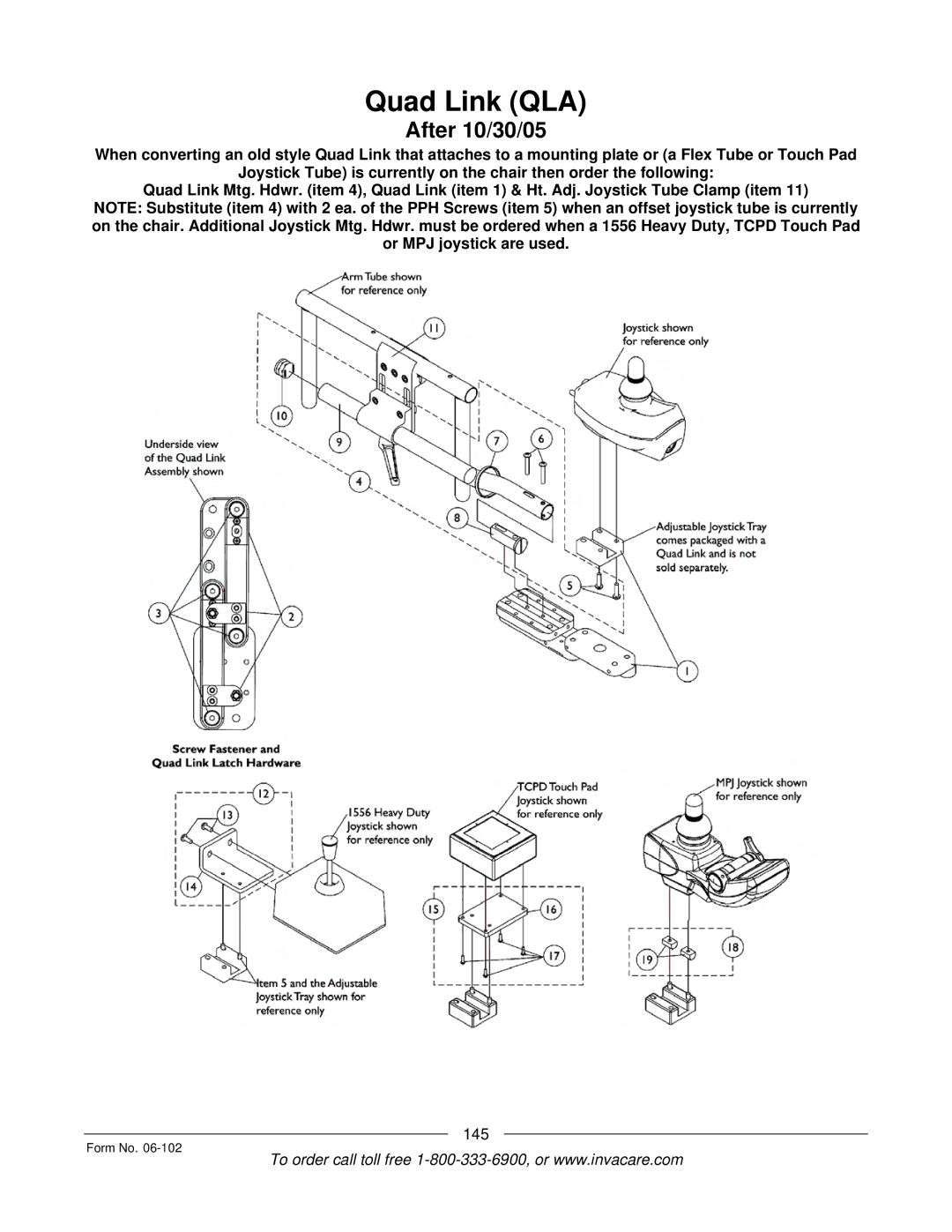 Invacare Formula TRE manual Quad Link QLA 