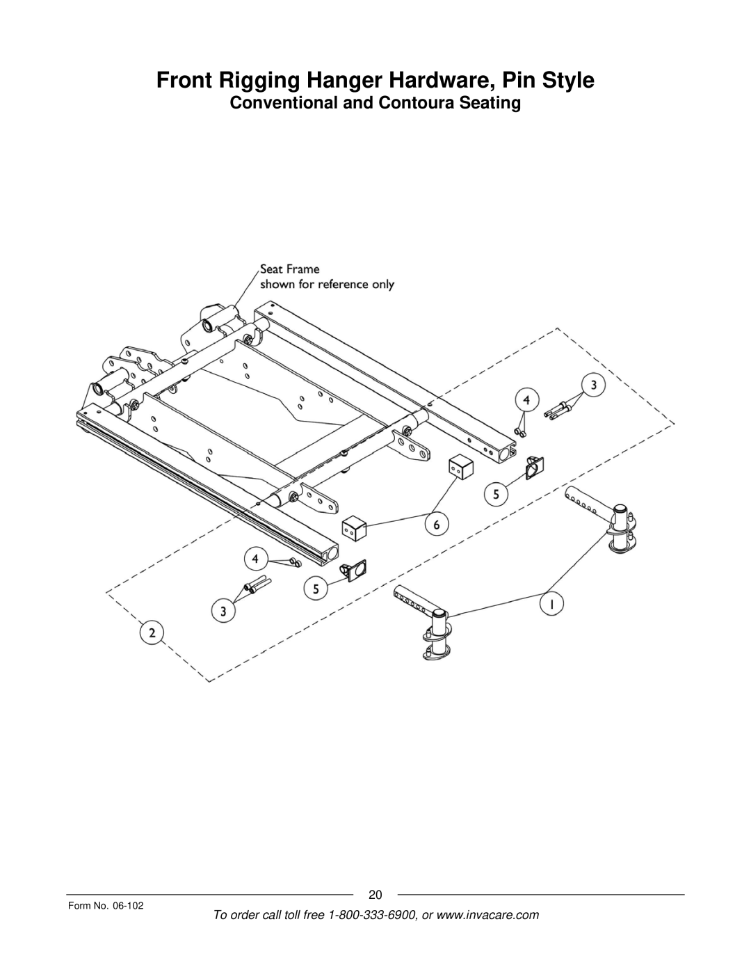 Invacare Formula TRE manual Front Rigging Hanger Hardware, Pin Style 