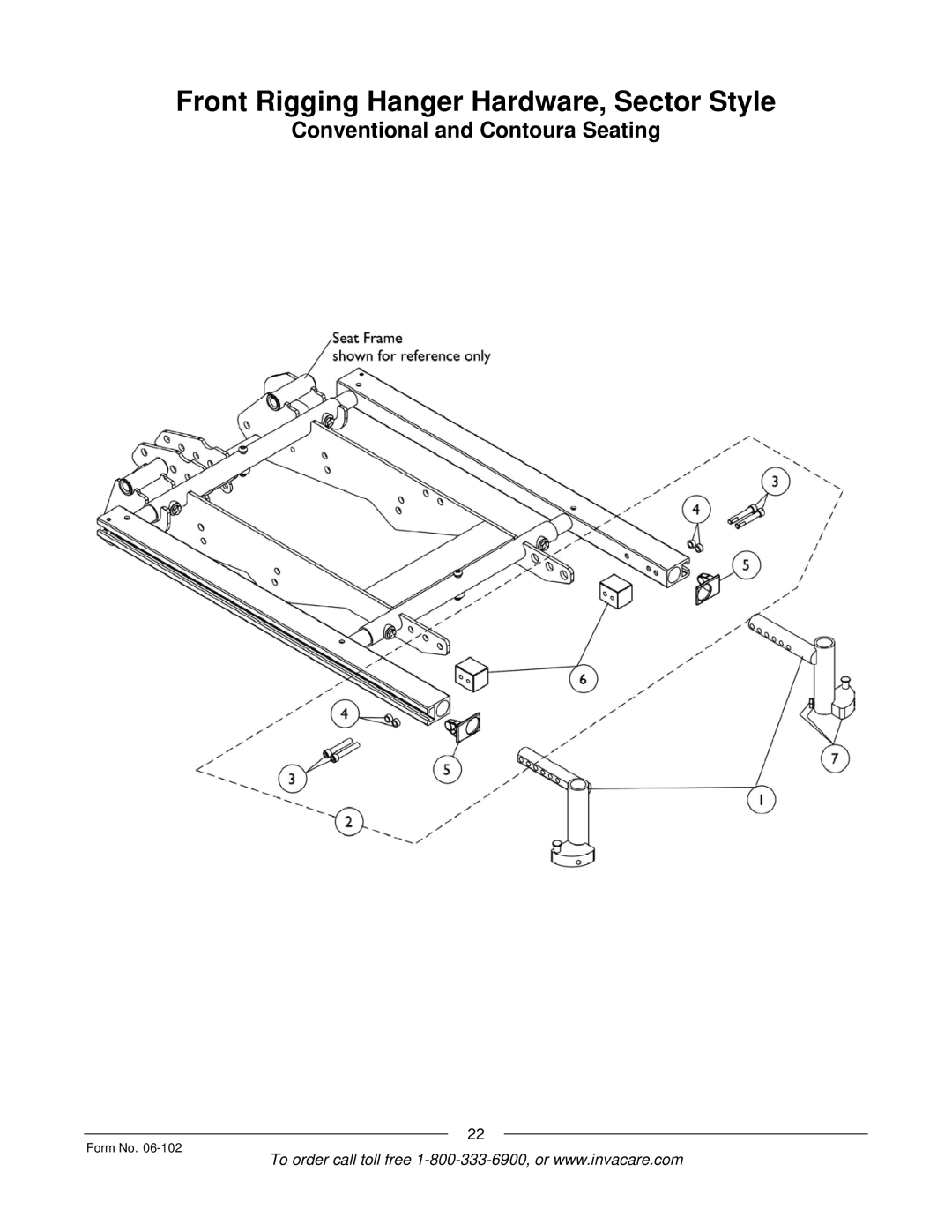 Invacare Formula TRE manual Front Rigging Hanger Hardware, Sector Style 