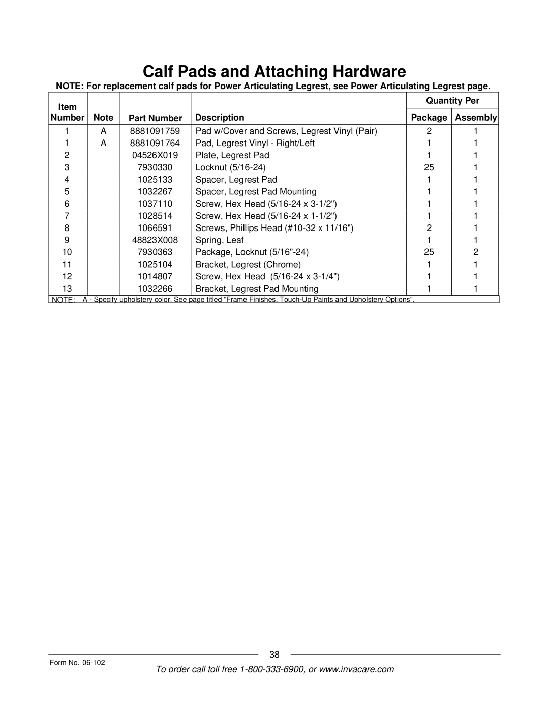 Invacare Formula TRE manual Specify 