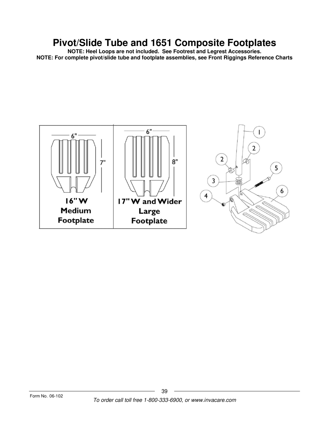 Invacare Formula TRE manual Pivot/Slide Tube and 1651 Composite Footplates 