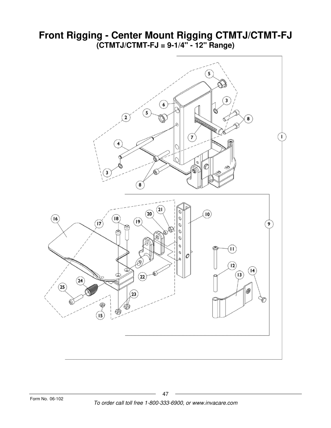 Invacare Formula TRE manual Front Rigging Center Mount Rigging CTMTJ/CTMT-FJ 