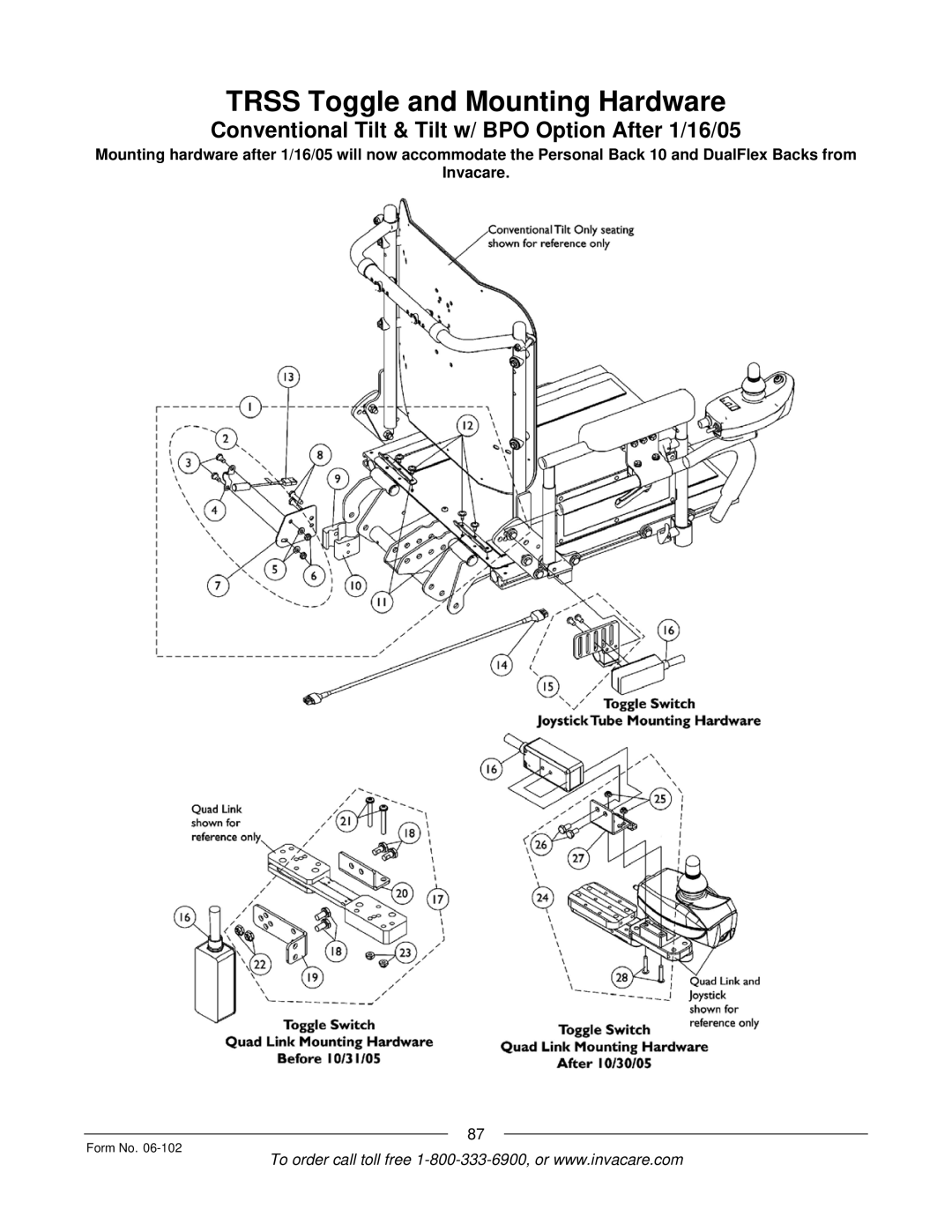 Invacare Formula TRE manual Conventional Tilt & Tilt w/ BPO Option After 1/16/05 