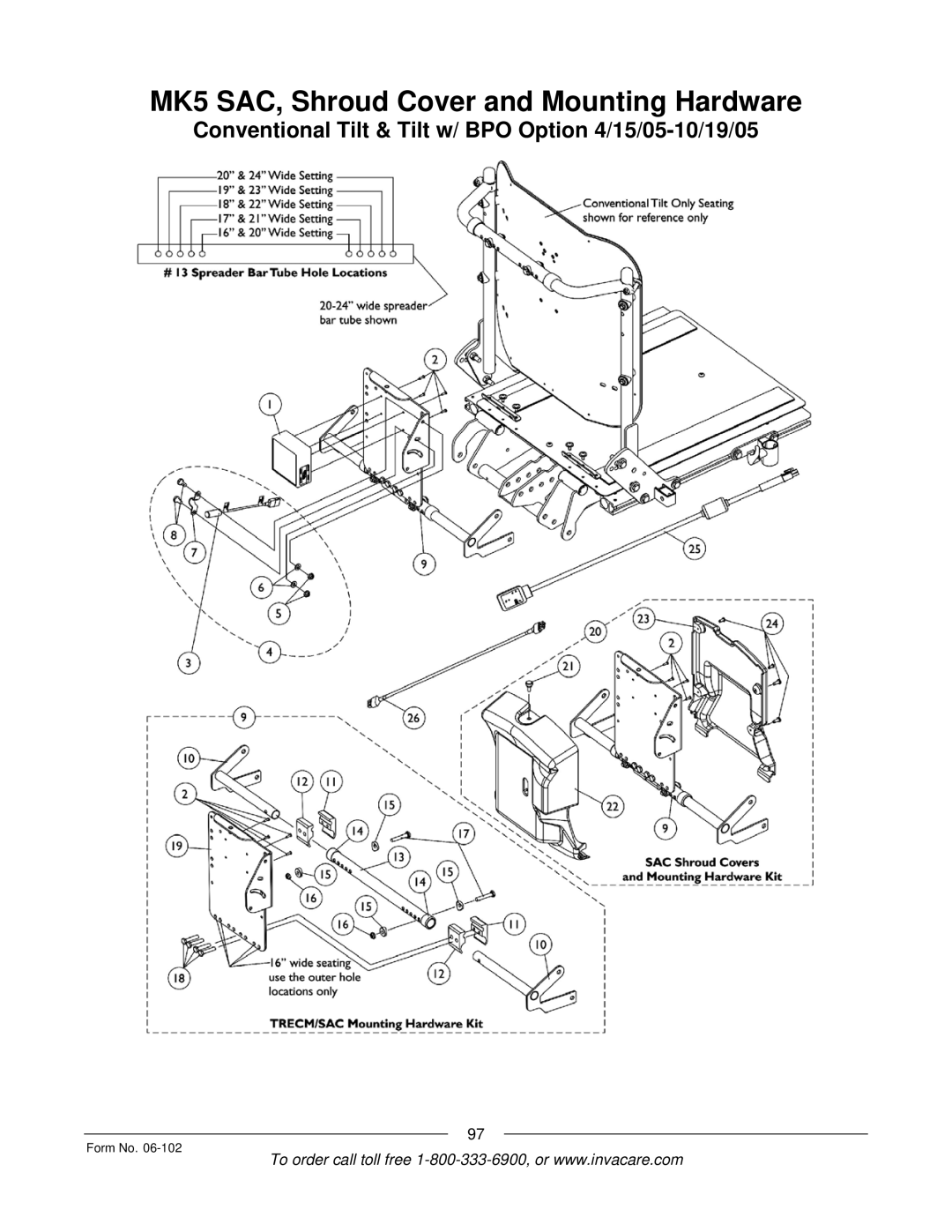 Invacare Formula TRE manual MK5 SAC, Shroud Cover and Mounting Hardware 