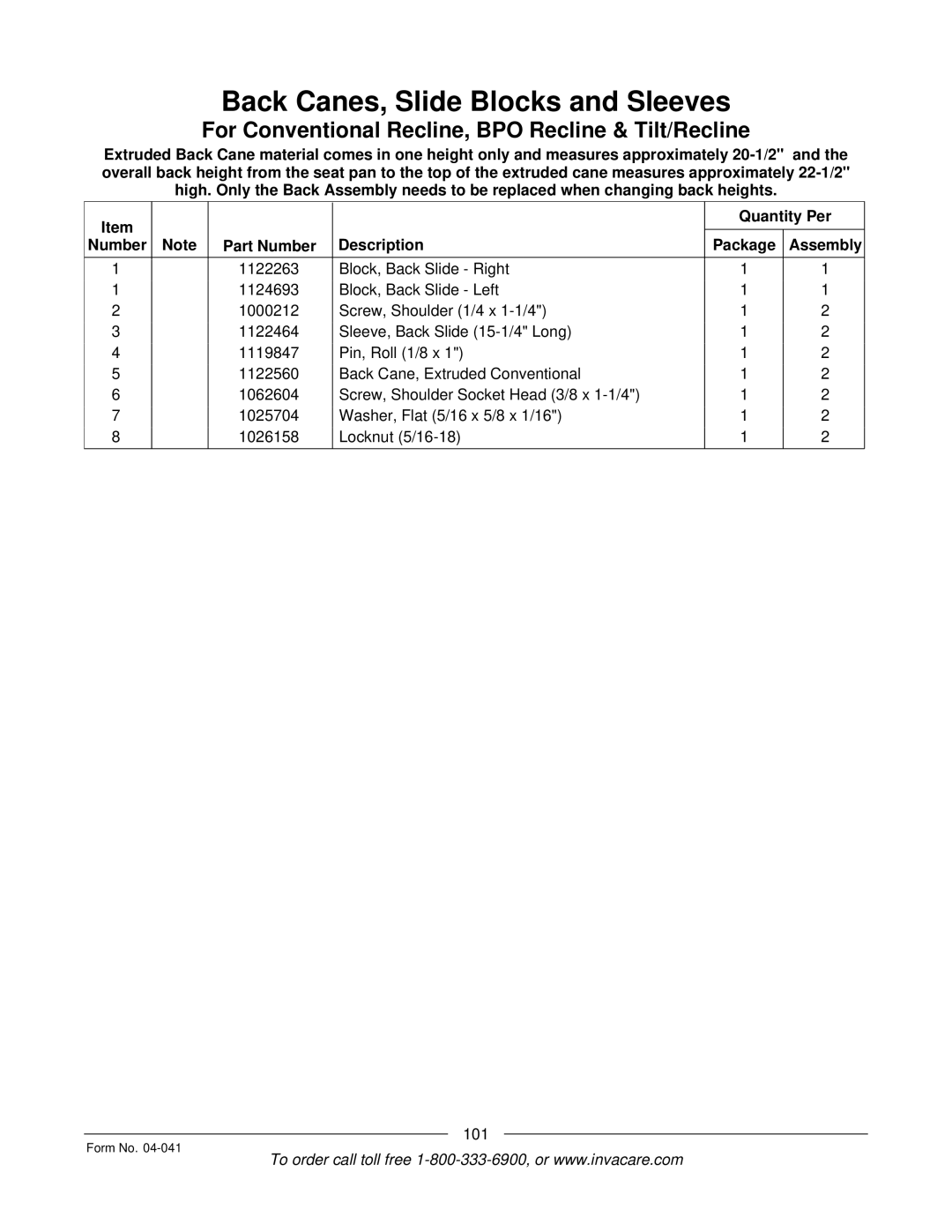 Invacare Formula manual 101 