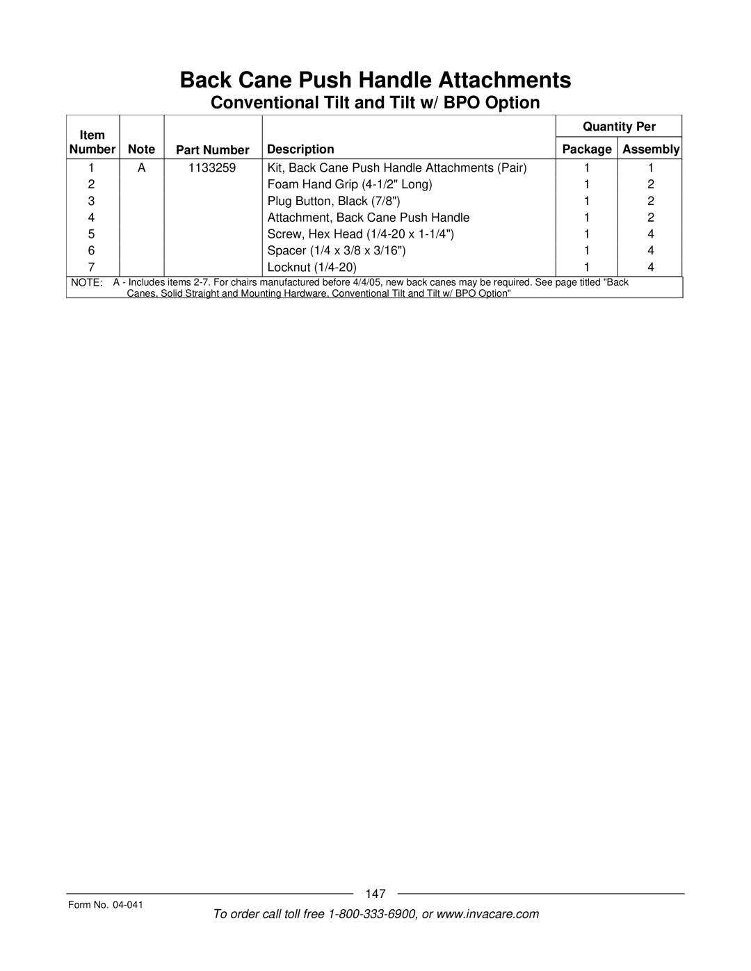 Invacare Formula manual 147 