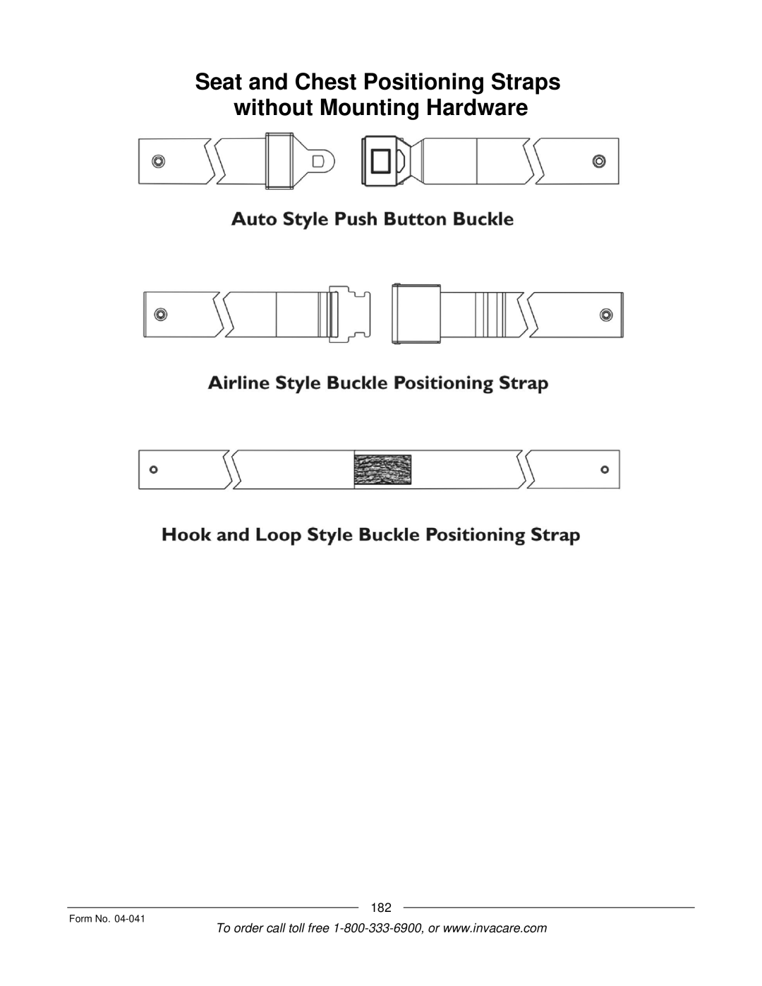 Invacare Formula manual Seat and Chest Positioning Straps without Mounting Hardware 