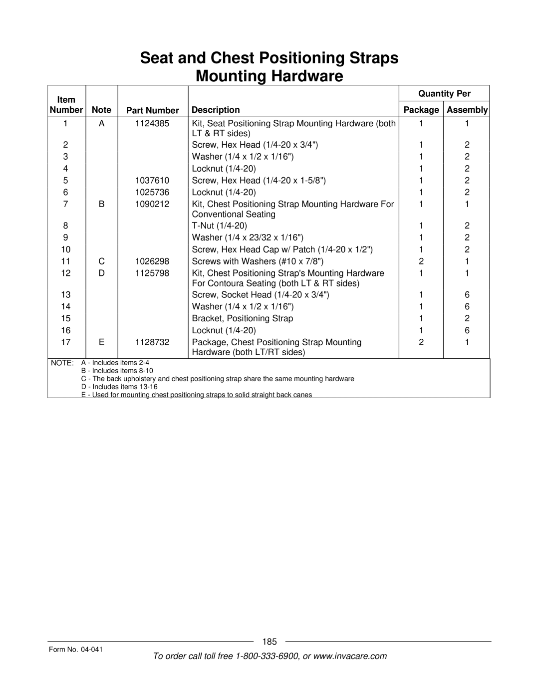 Invacare Formula manual 185 