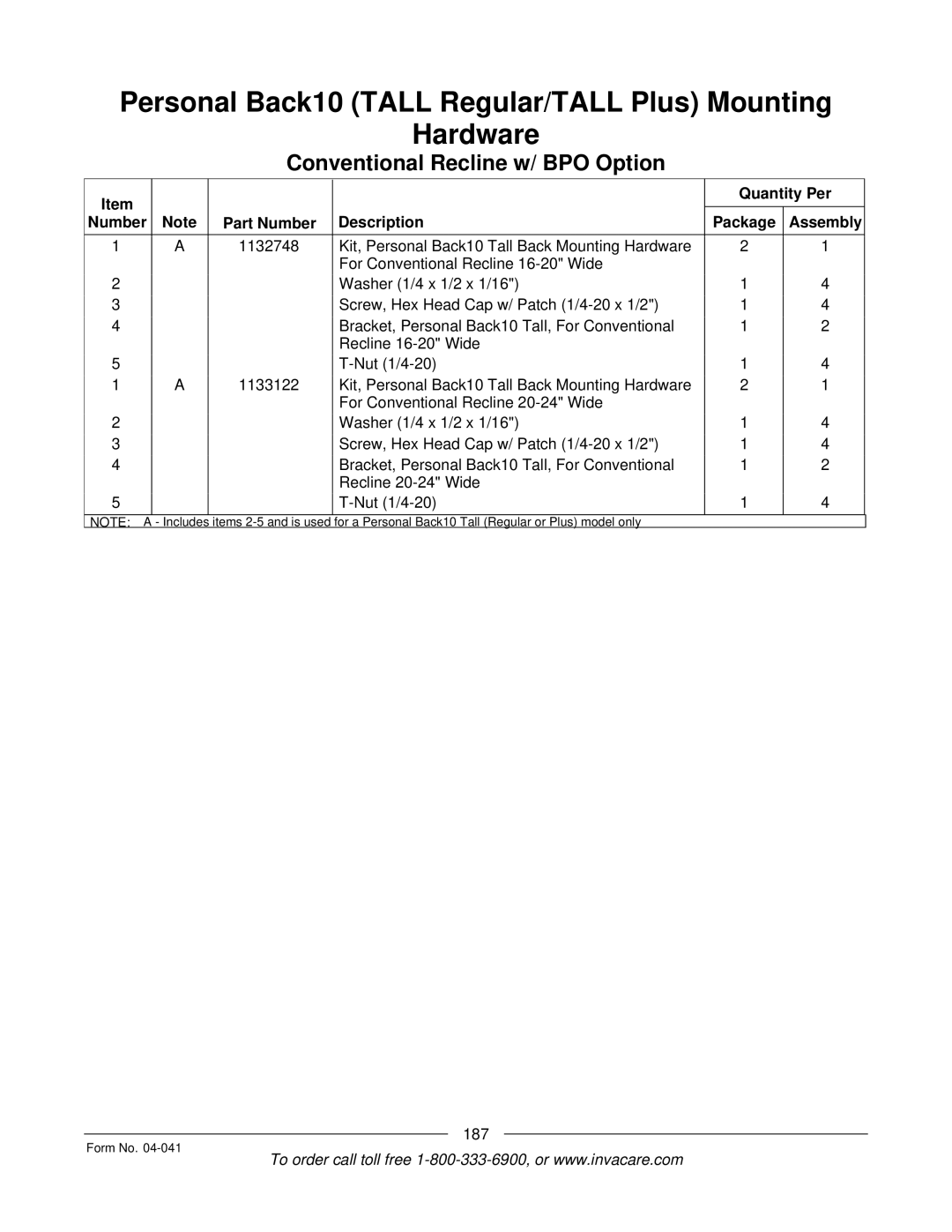 Invacare Formula manual 187 