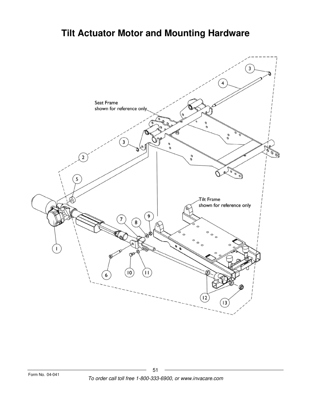 Invacare Formula manual Tilt Actuator Motor and Mounting Hardware 