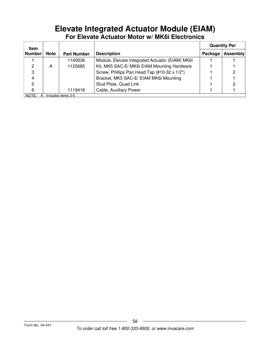 Invacare Formula manual Items Form No 