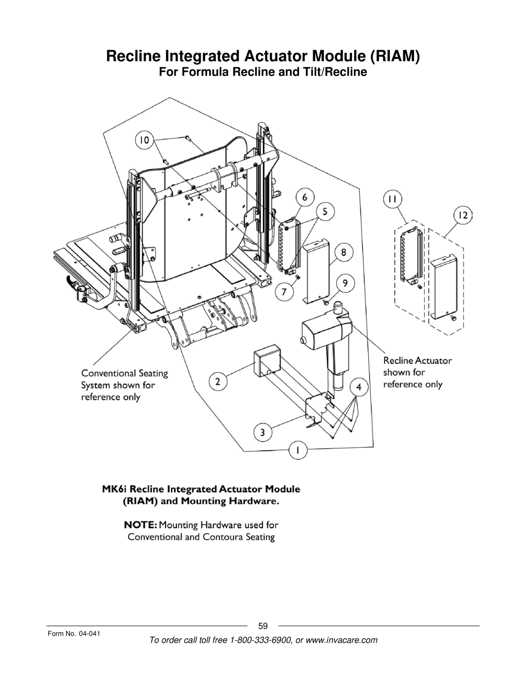 Invacare Formula manual Recline Integrated Actuator Module Riam 