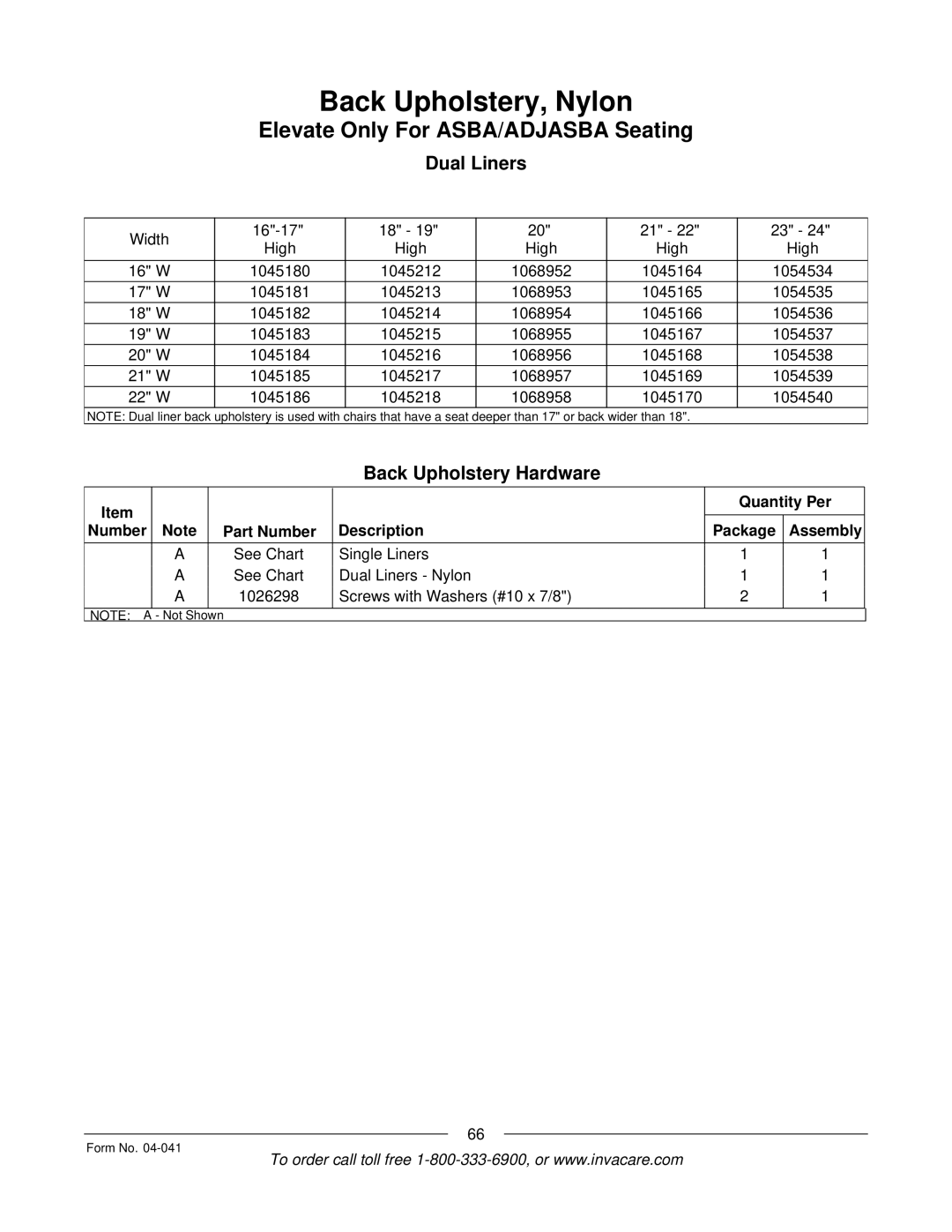 Invacare Formula manual Dual Liners 