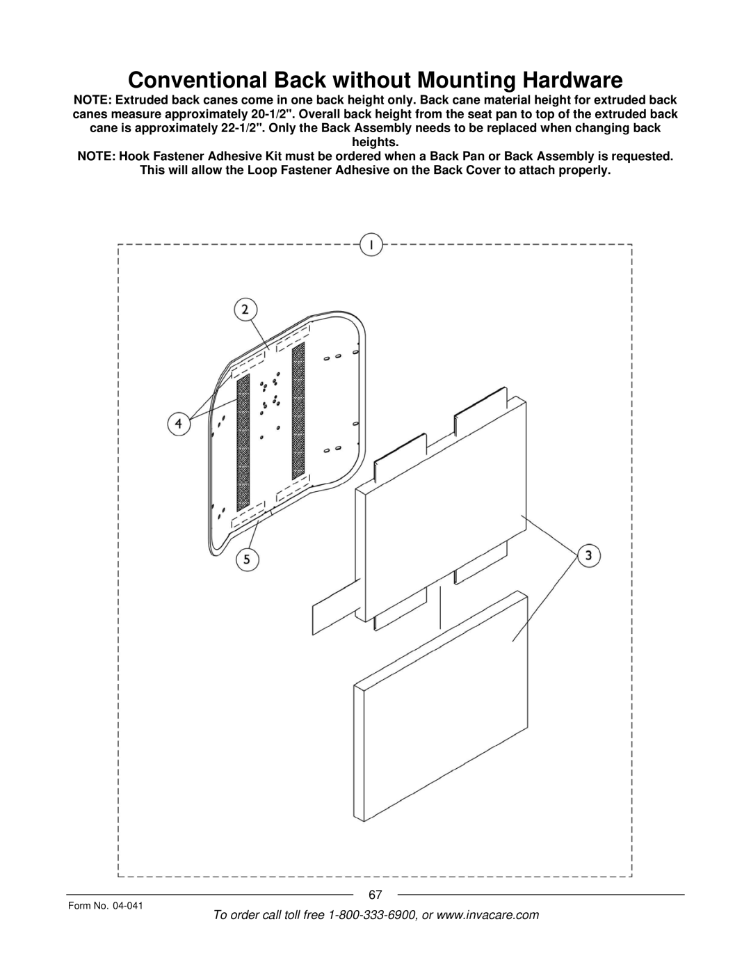 Invacare Formula manual Conventional Back without Mounting Hardware 