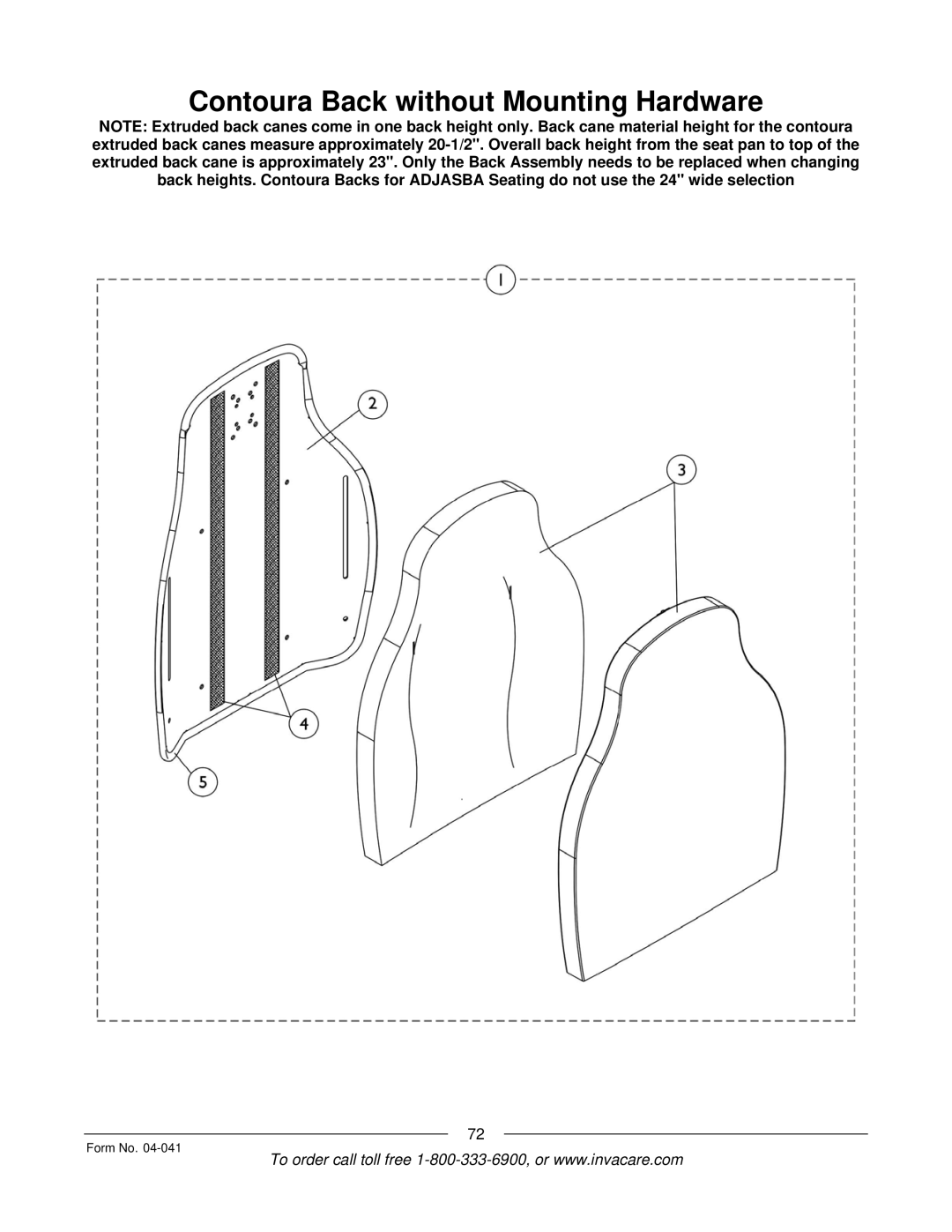 Invacare Formula manual Contoura Back without Mounting Hardware 