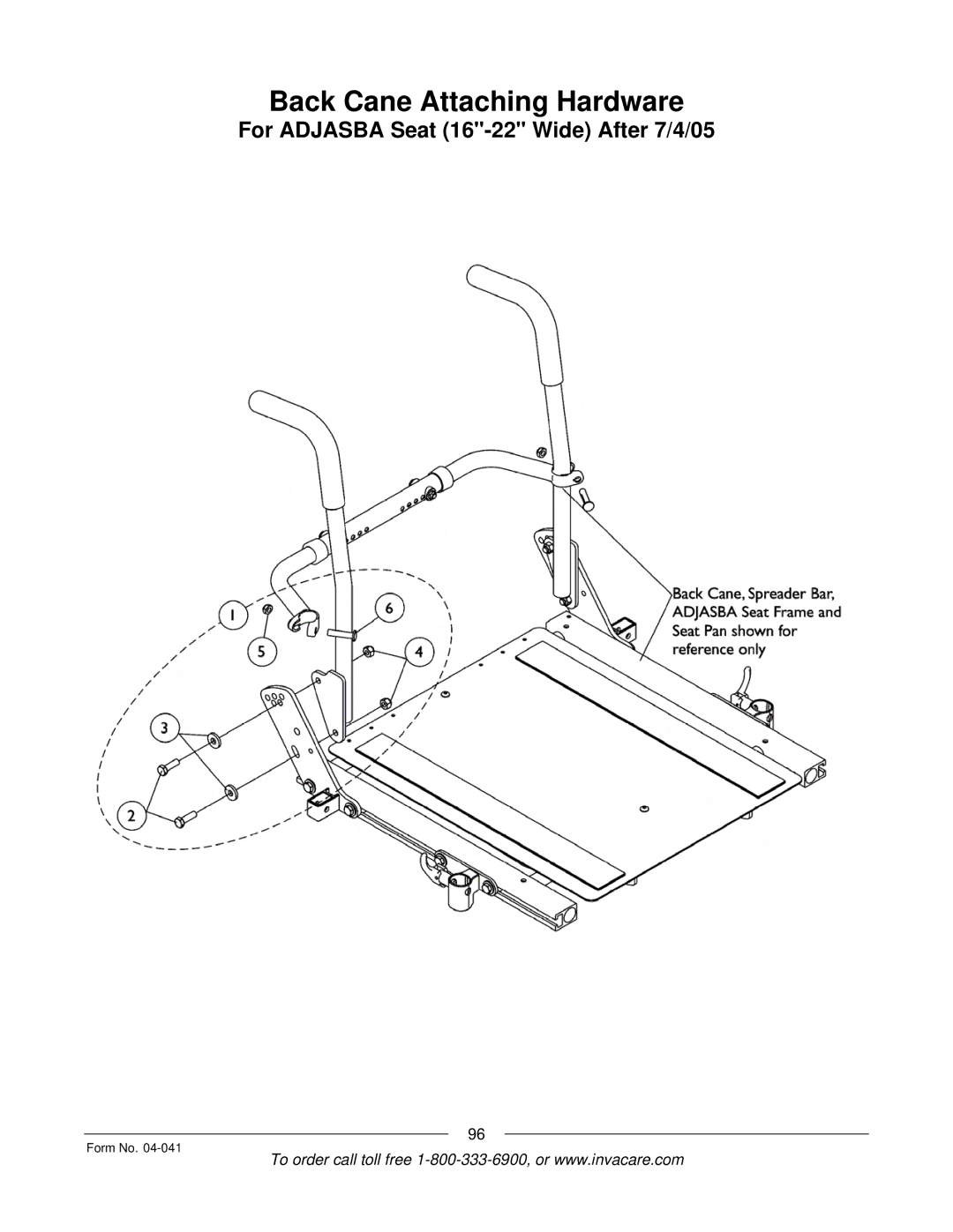 Invacare Formula manual Back Cane Attaching Hardware 