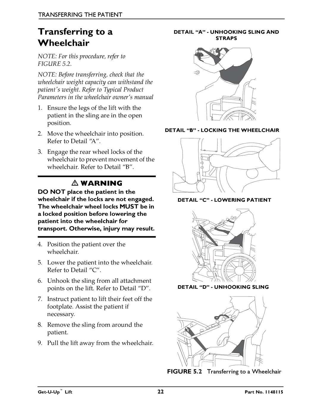 Invacare GET-U-UP LIFT manual Transferring to a Wheelchair 