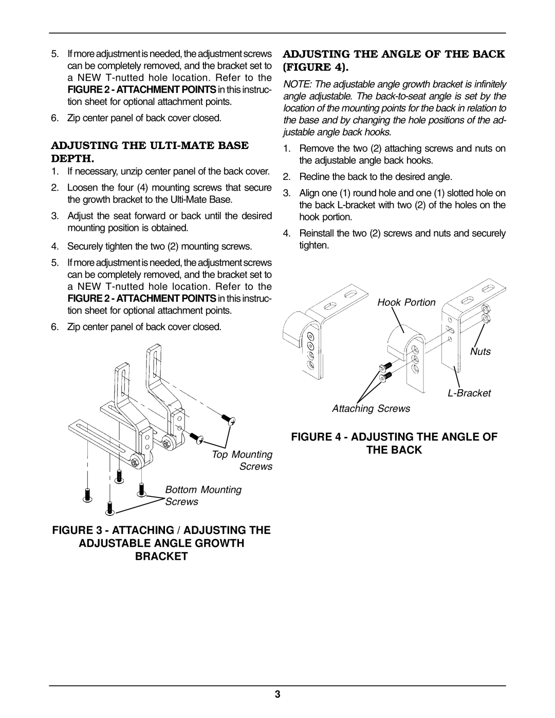 Invacare Attaching / Adjusting Adjustable Angle Growth Bracket, Adjusting the Angle of the Back Figure 