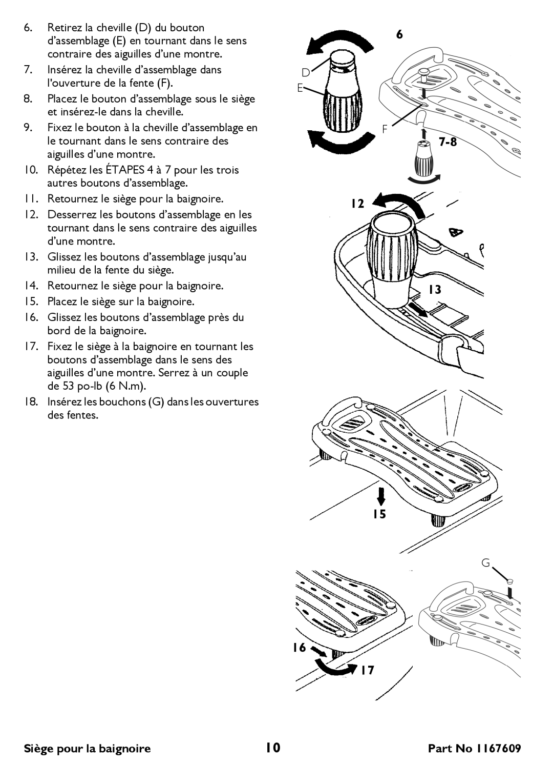 Invacare H112-5 user manual Insérez les bouchons G dans les ouvertures des fentes 