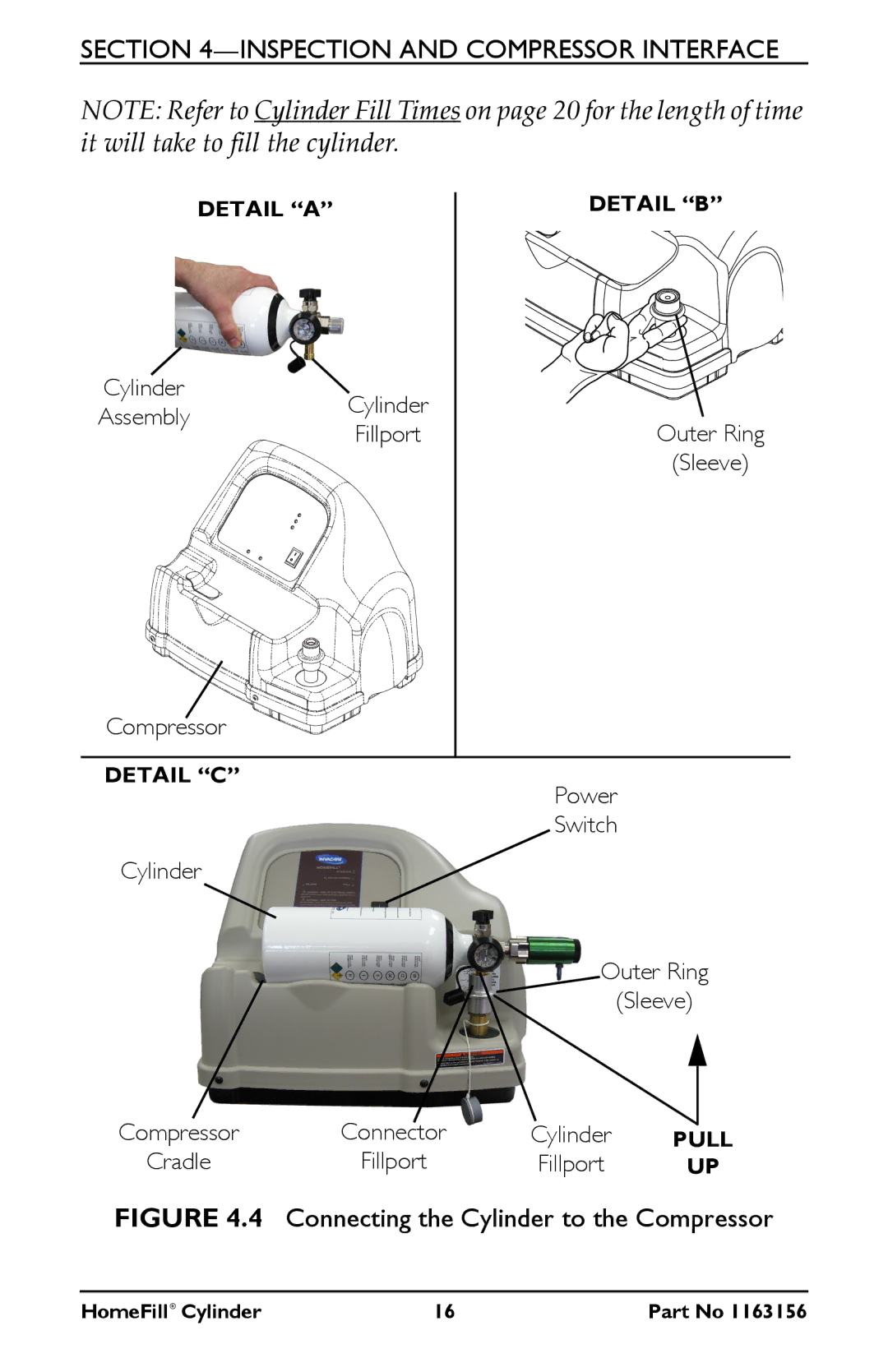 Invacare HF2E540M9 manual Connecting the Cylinder to the Compressor 