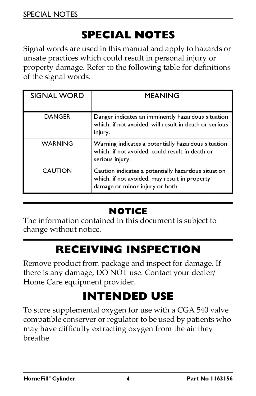 Invacare HF2E540M9 manual Special Notes, Receiving Inspection, Intended USE 