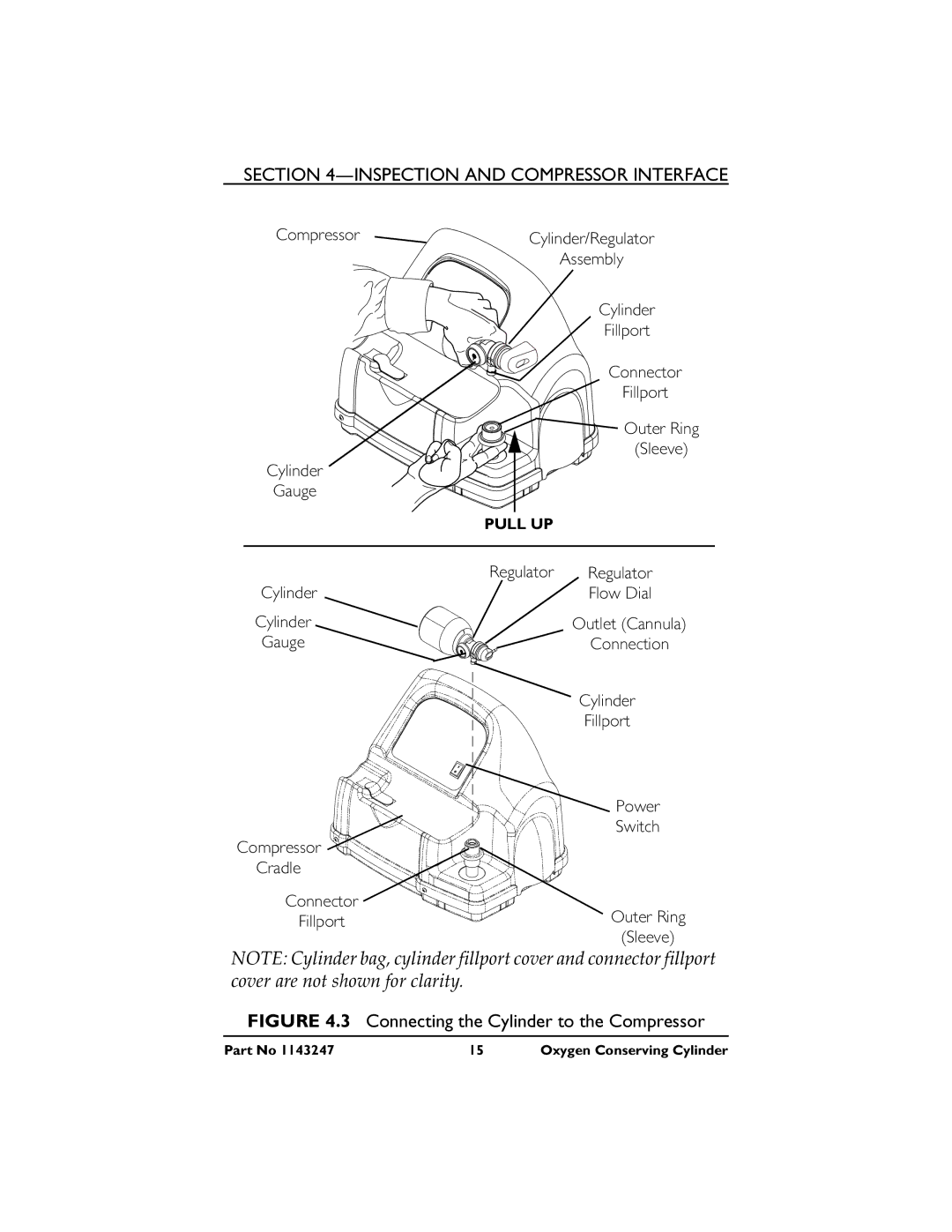 Invacare HF2PCM2KIT manual Connecting the Cylinder to the Compressor 