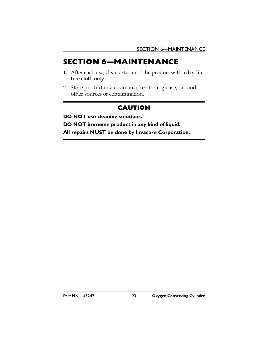 Invacare HF2PCM2KIT manual Maintenance 