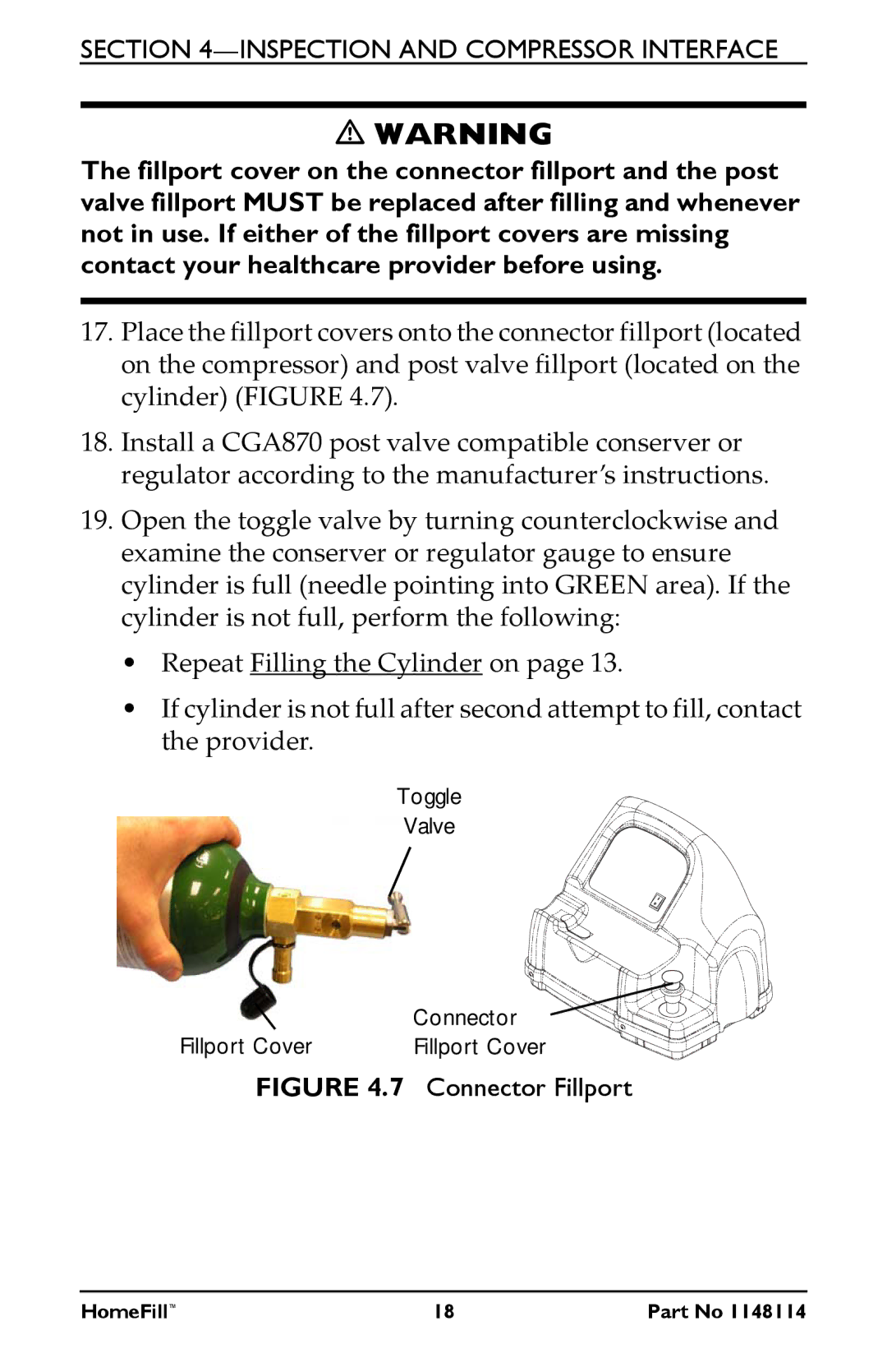 Invacare HF2POSTD, HF2POST6, HF2POST9, 1148114 manual Connector Fillport 