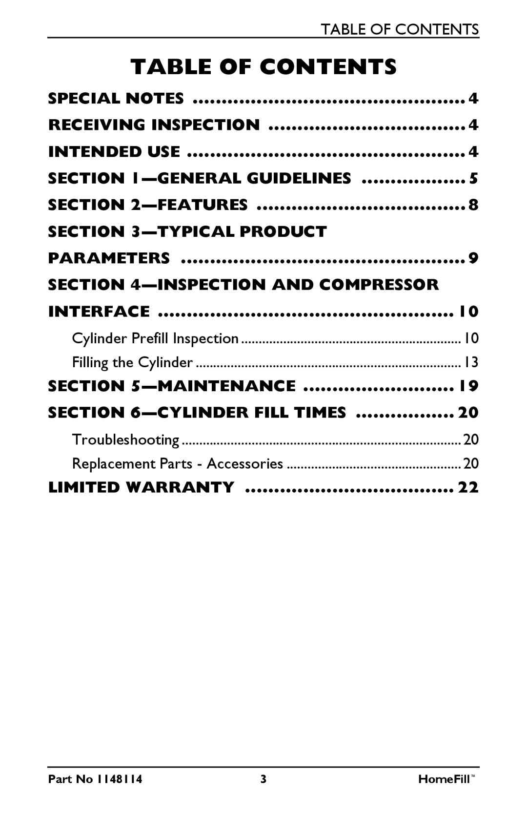 Invacare 1148114, HF2POST6, HF2POST9, HF2POSTD manual Table of Contents 