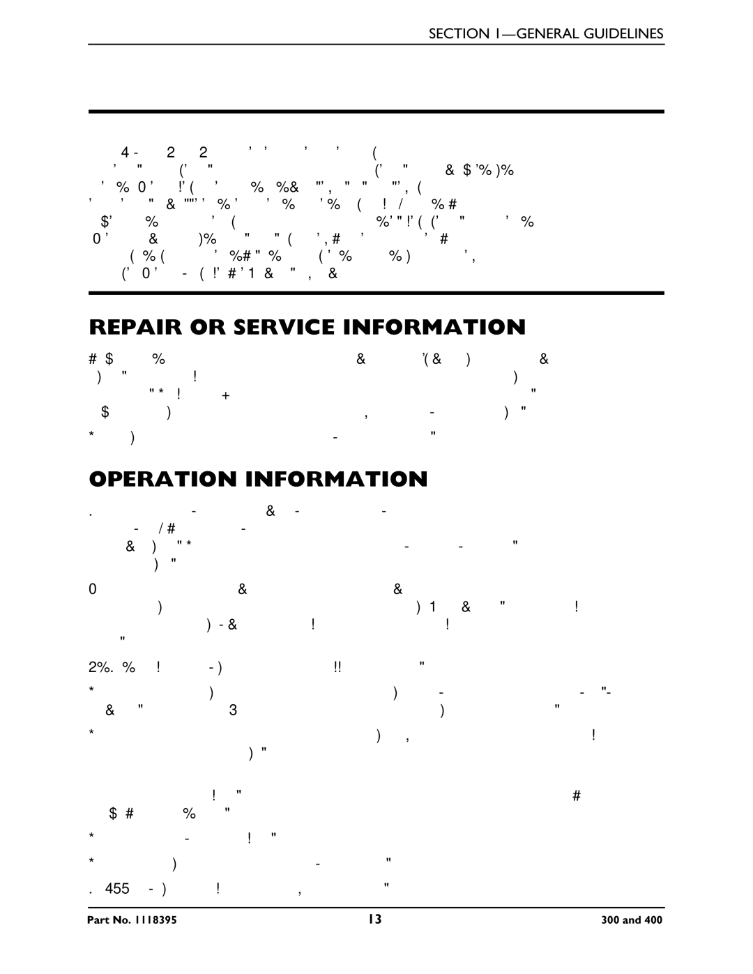 Invacare HMV Highly 400, HMV Highly 300 manual General Guidelines, Repair or Service Information, Operation Information 