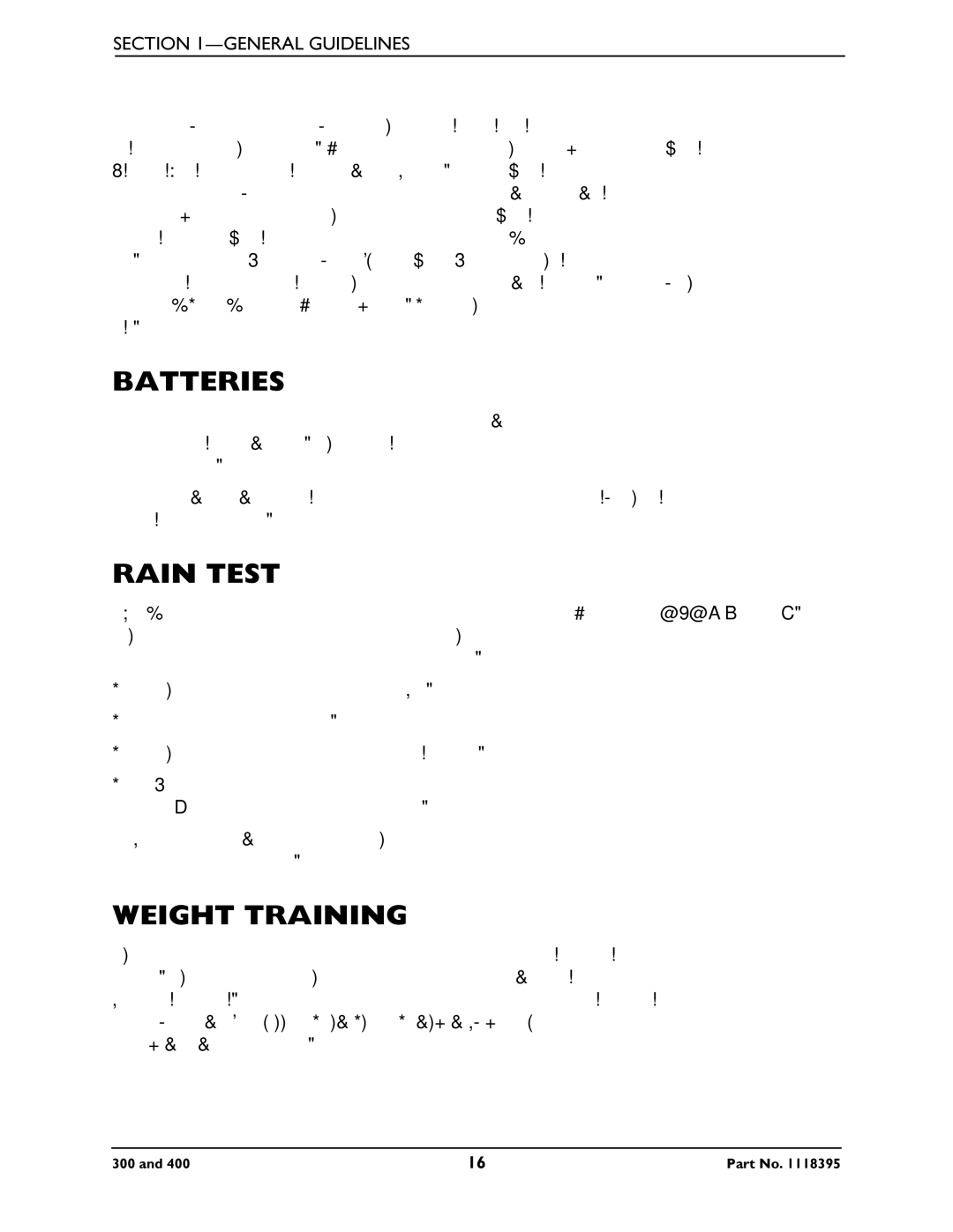 Invacare HMV Highly 300, HMV Highly 400 manual Batteries, Rain Test, Weight Training, Grounding Instructions 