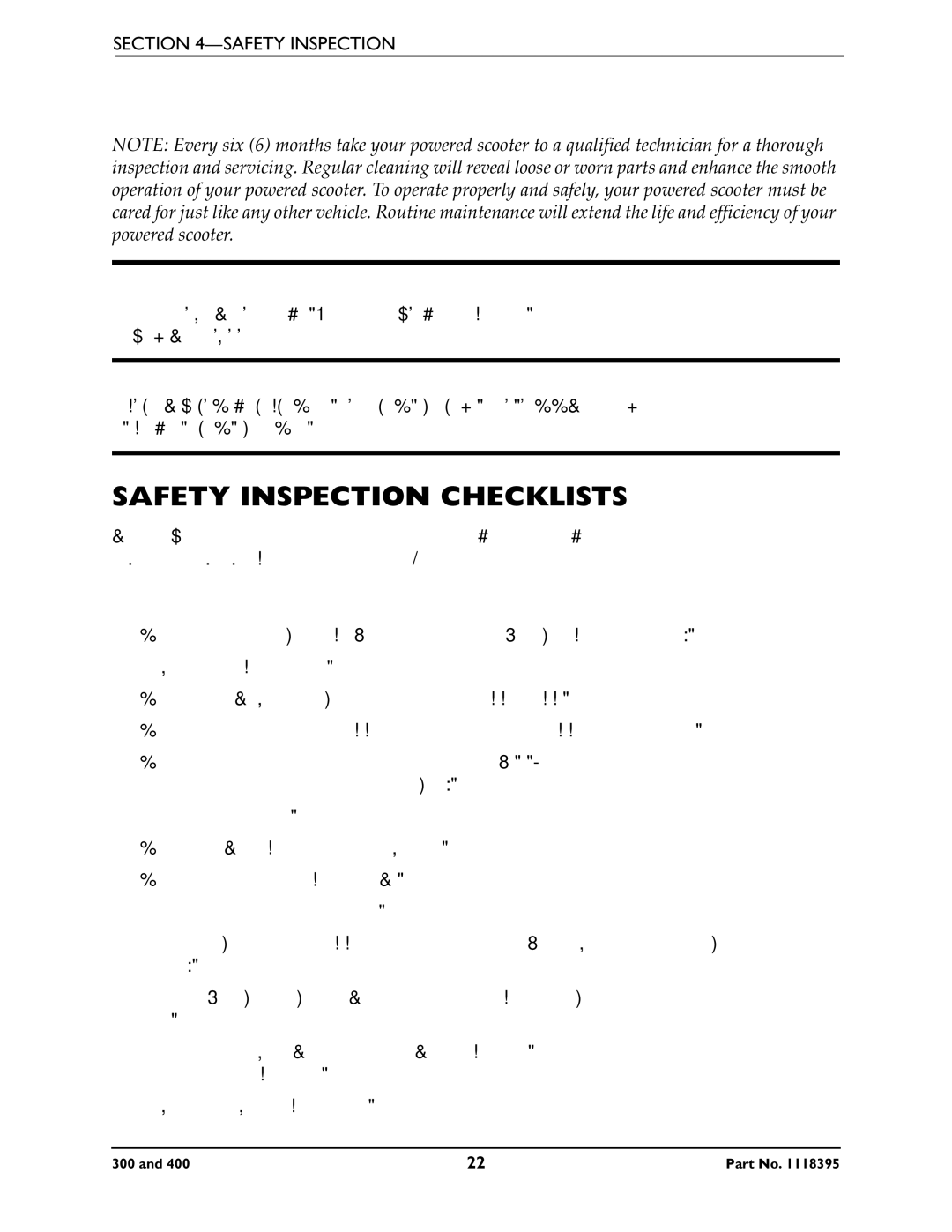 Invacare HMV Highly 300, HMV Highly 400 manual Safety Inspection Checklists, INSPECT/ADJUST Initially 