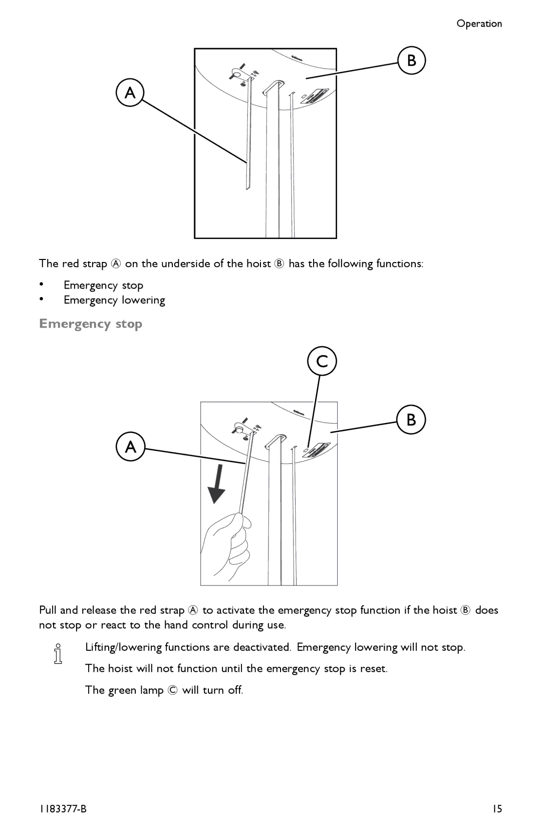 Invacare I-Transia 250 kg, I-Transia 205 kg) user manual Emergency stop 