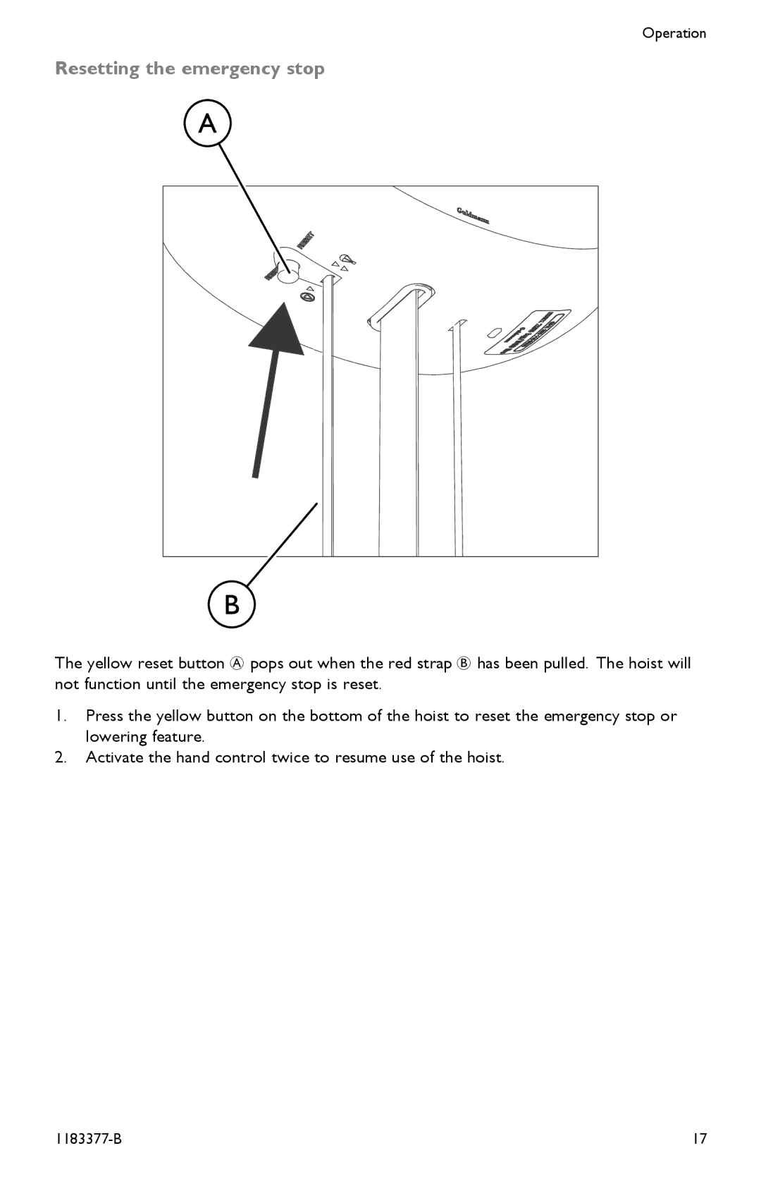 Invacare I-Transia 250 kg, I-Transia 205 kg) user manual Resetting the emergency stop 