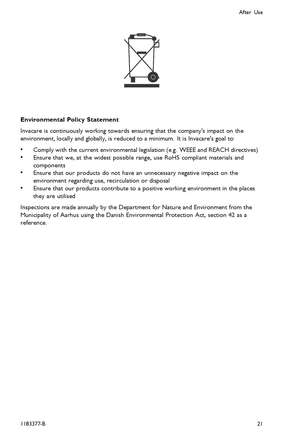 Invacare I-Transia 250 kg, I-Transia 205 kg) user manual Environmental Policy Statement 