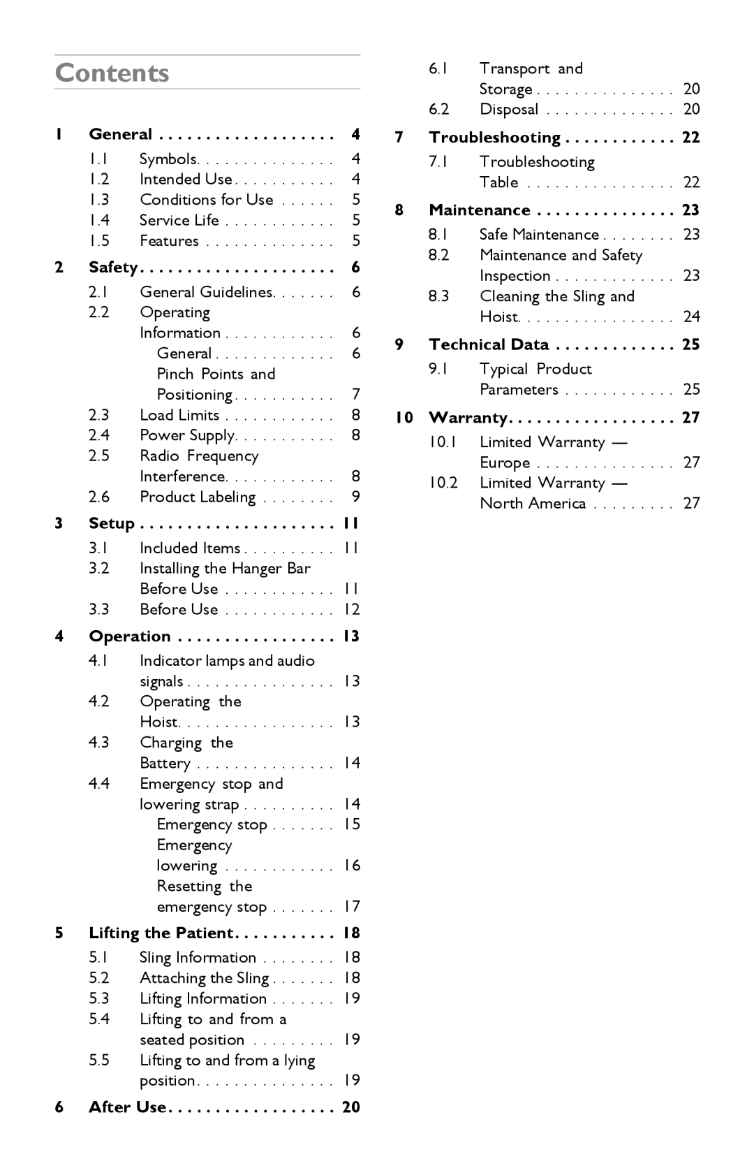 Invacare I-Transia 250 kg, I-Transia 205 kg) user manual Contents 