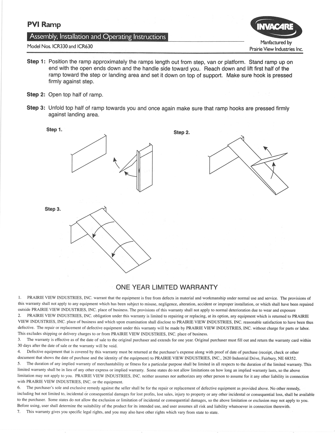 Invacare ICR630, ICR330 and ICP630 manual 