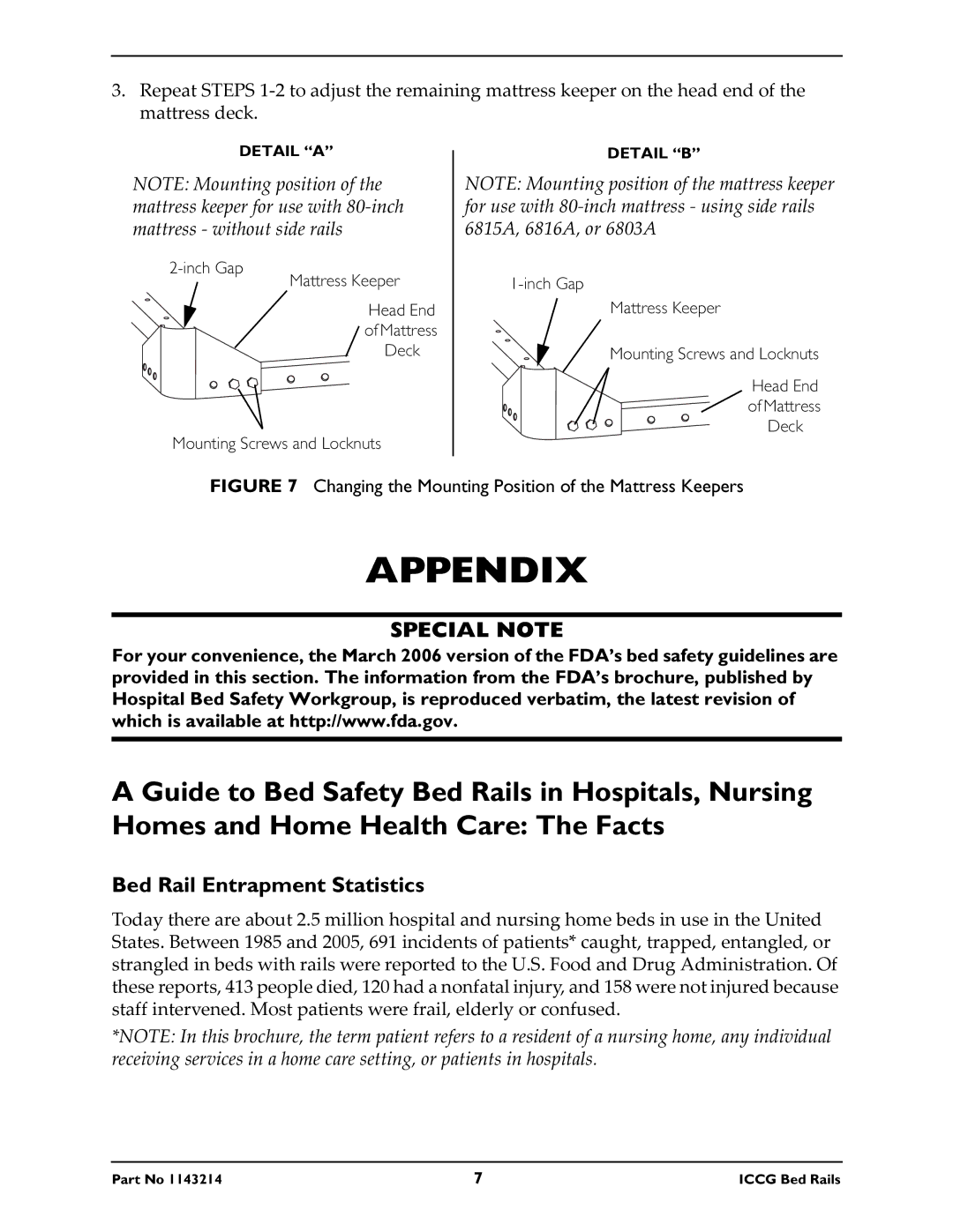 Invacare IH5748A, 6815A, 1143214, 6808A, 6816A, 6803A, 6801A owner manual Appendix, Bed Rail Entrapment Statistics 