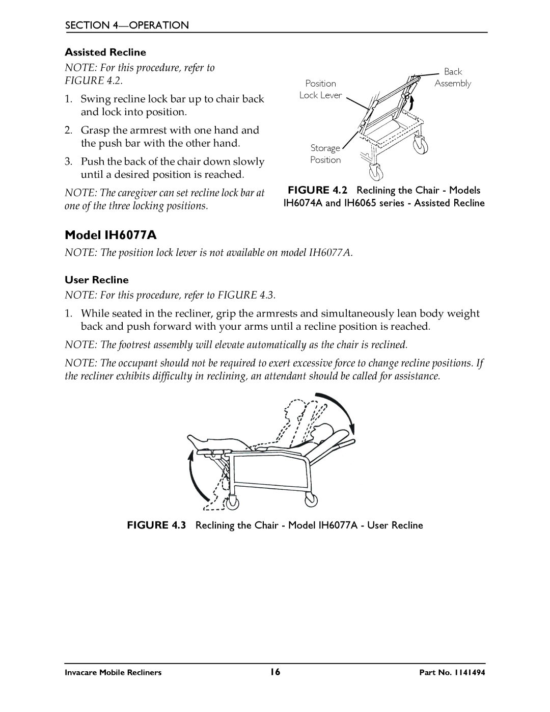 Invacare IH6065 series manual Model IH6077A, Assisted Recline 