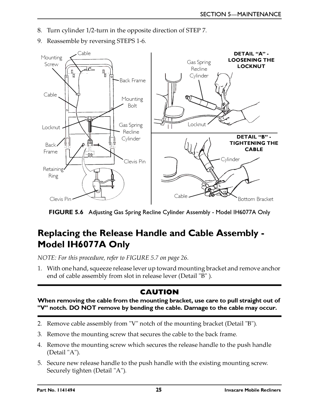 Invacare IH6065 series manual Mounting Screw Cable Back Frame 