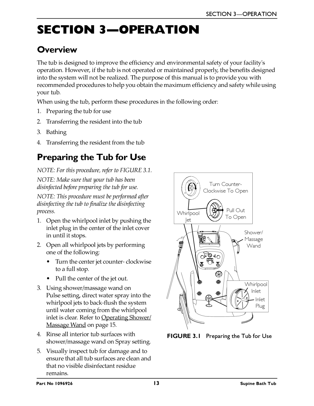 Invacare IH6300ADH manual Operation, Overview, Preparing the Tub for Use 